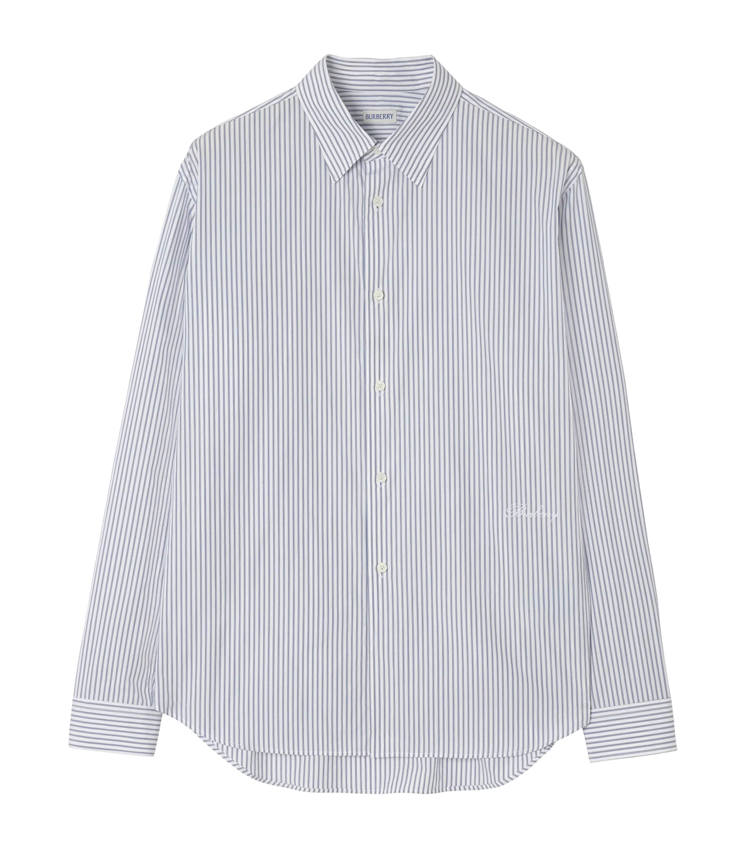Burberry Mens Cotton Stripe Shirt Rain Whitesapph Blu Image 1