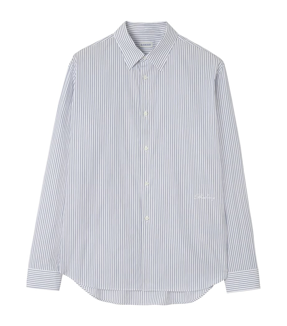 Burberry Mens Cotton Stripe Shirt Rain Whitesapph Blu Image 1