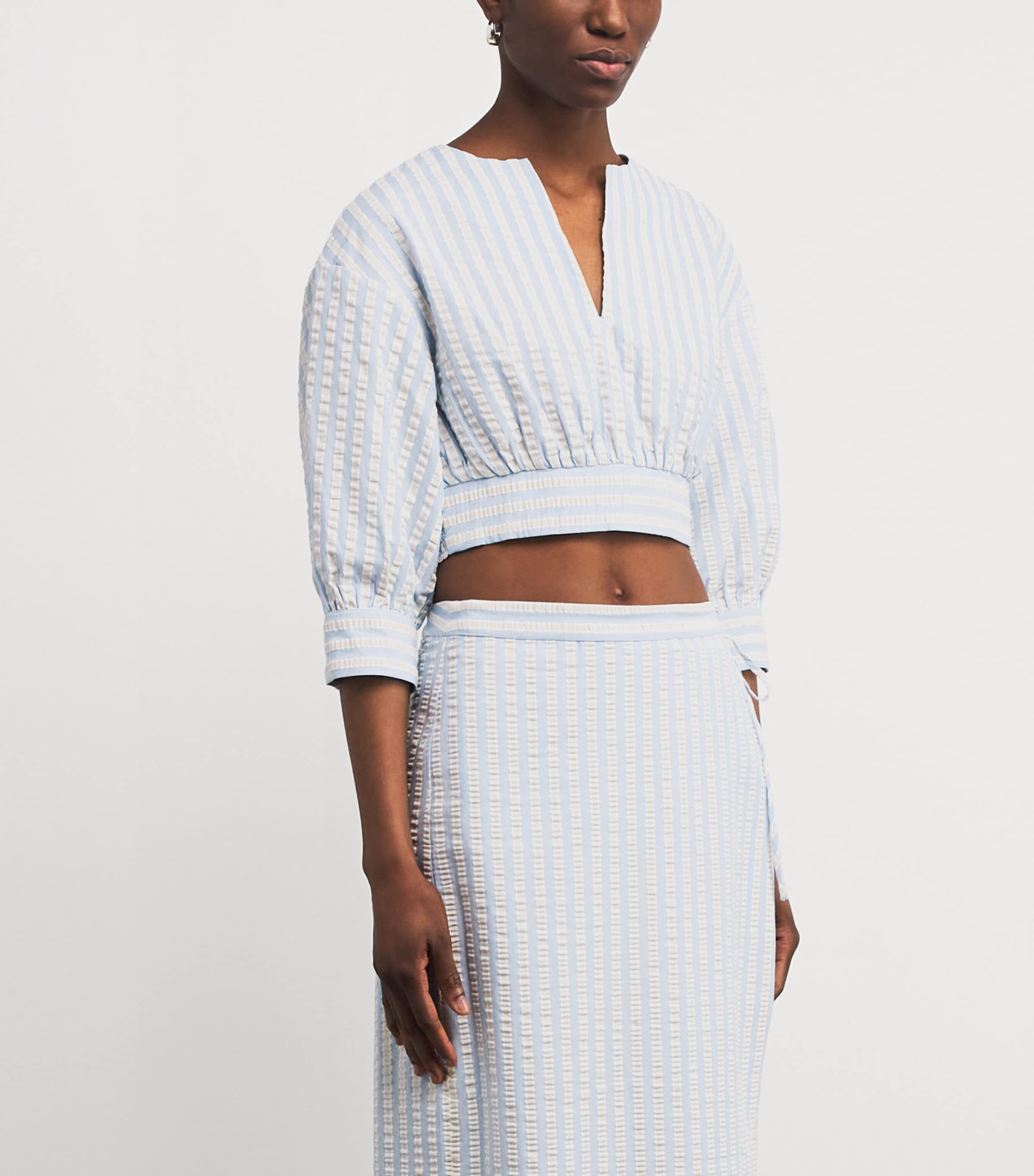 Cotton-Blend Stripe Noralie Crop Top HYDRANGEA BLUE STP Image 3