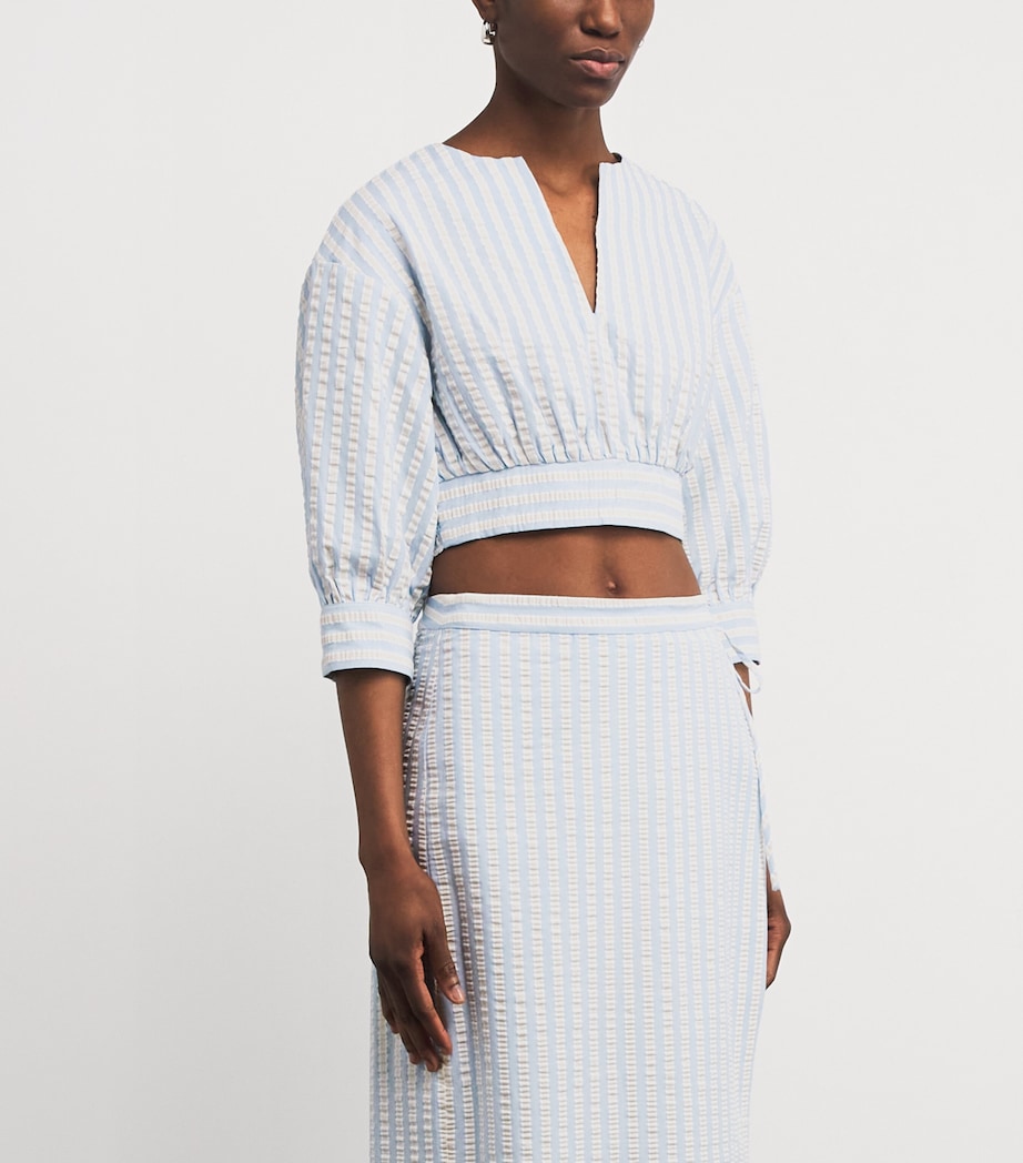 Cotton-Blend Stripe Noralie Crop Top HYDRANGEA BLUE STP Image 3