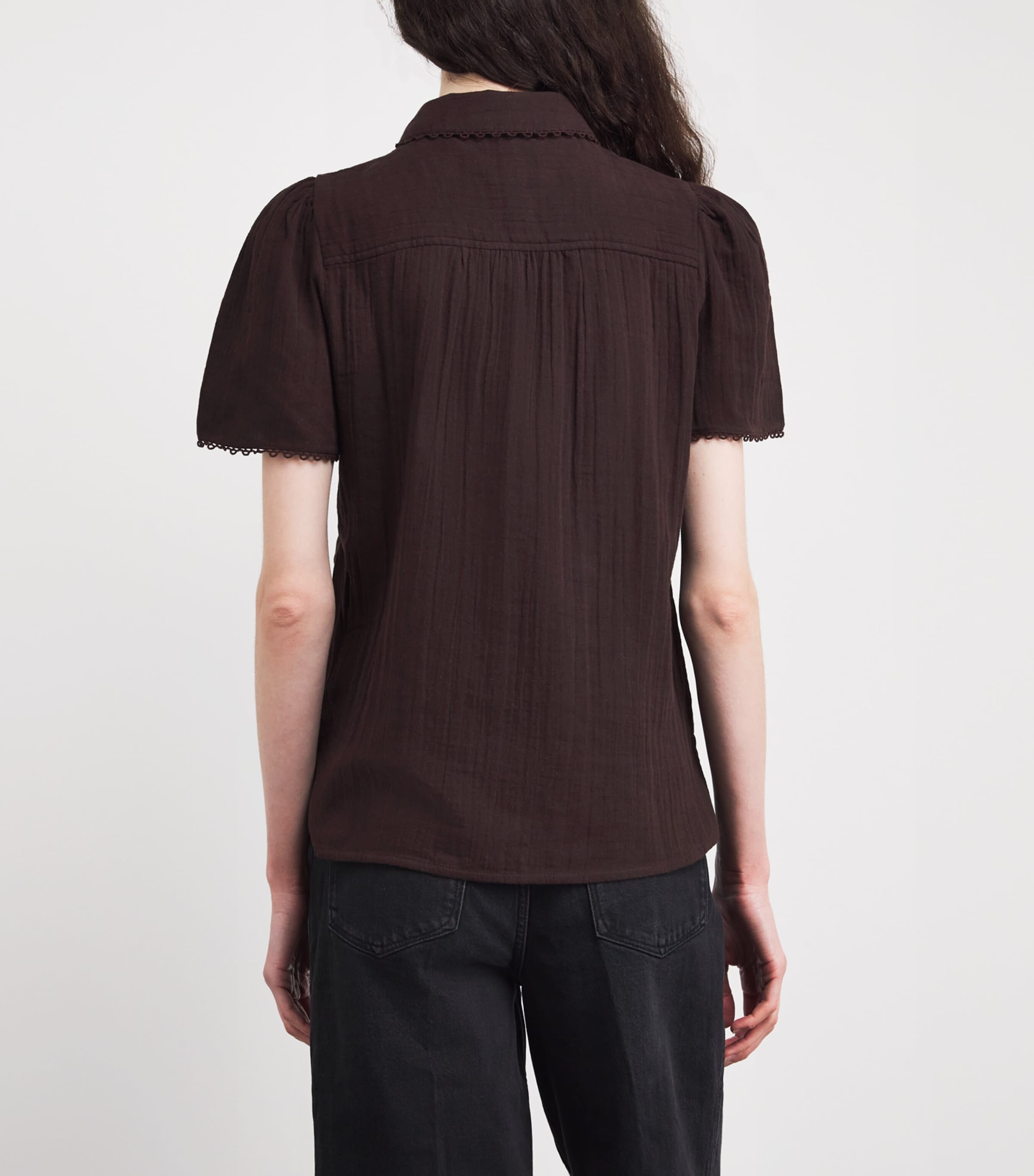 ME+EM Womens Cotton Cheesecloth Blouse Ganache Brown Image 5