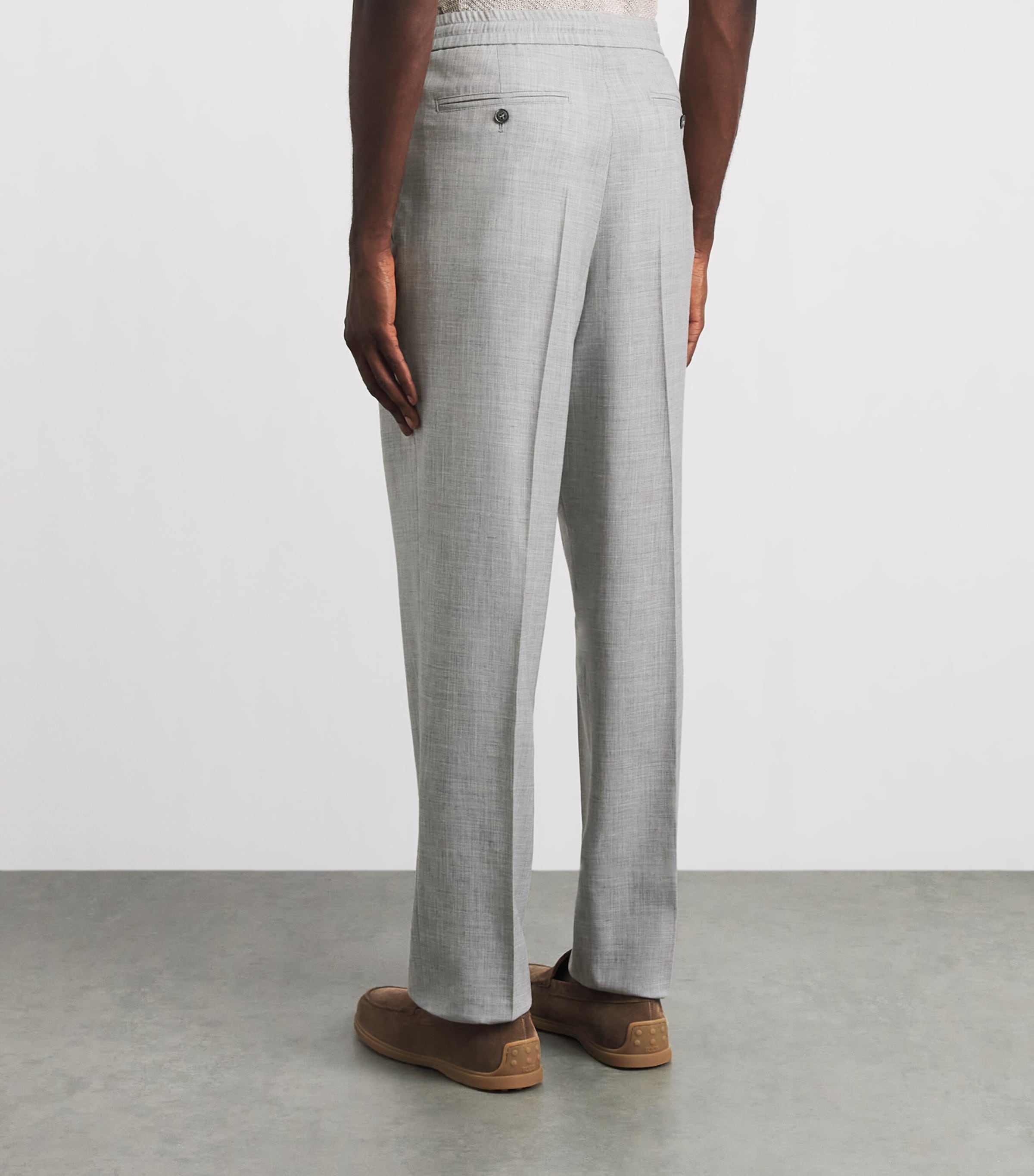 Brett Johnson Mens Wool-Silk-Linen Drawstring Trousers Light Grey Image 5