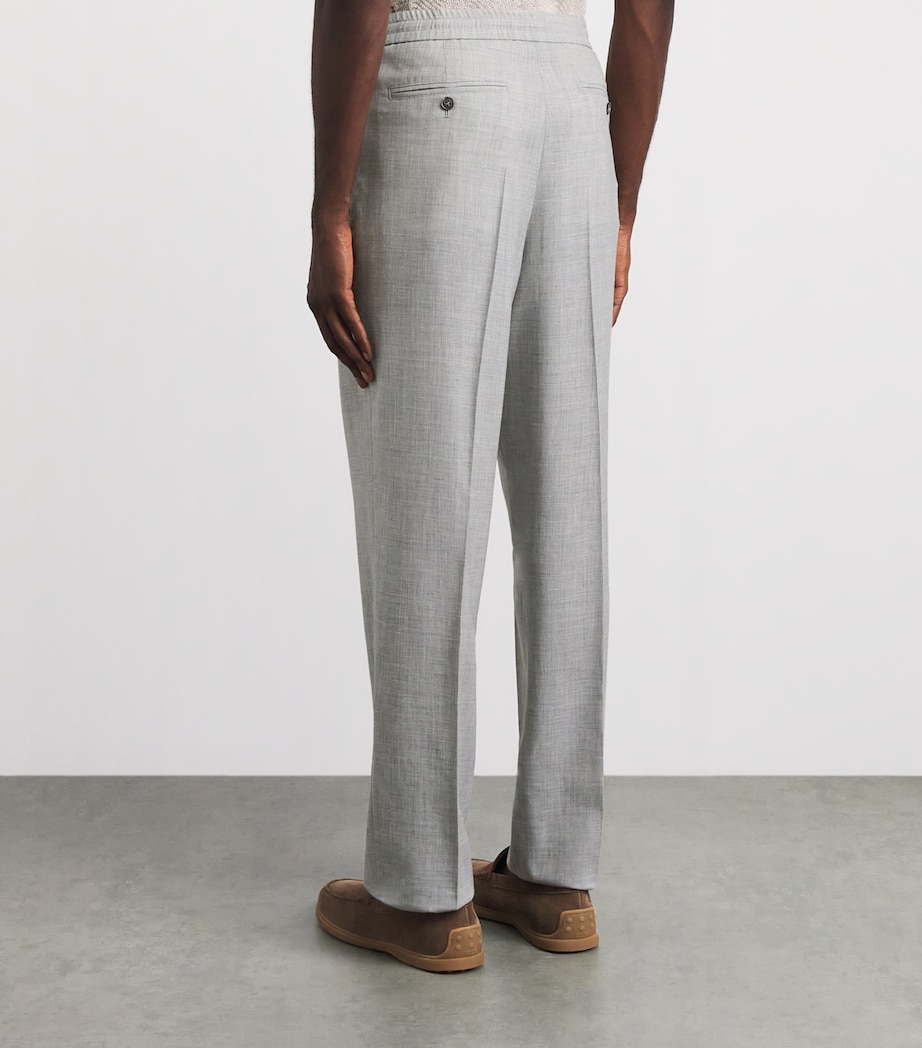 Brett Johnson Mens Wool-Silk-Linen Drawstring Trousers Light Grey Image 5