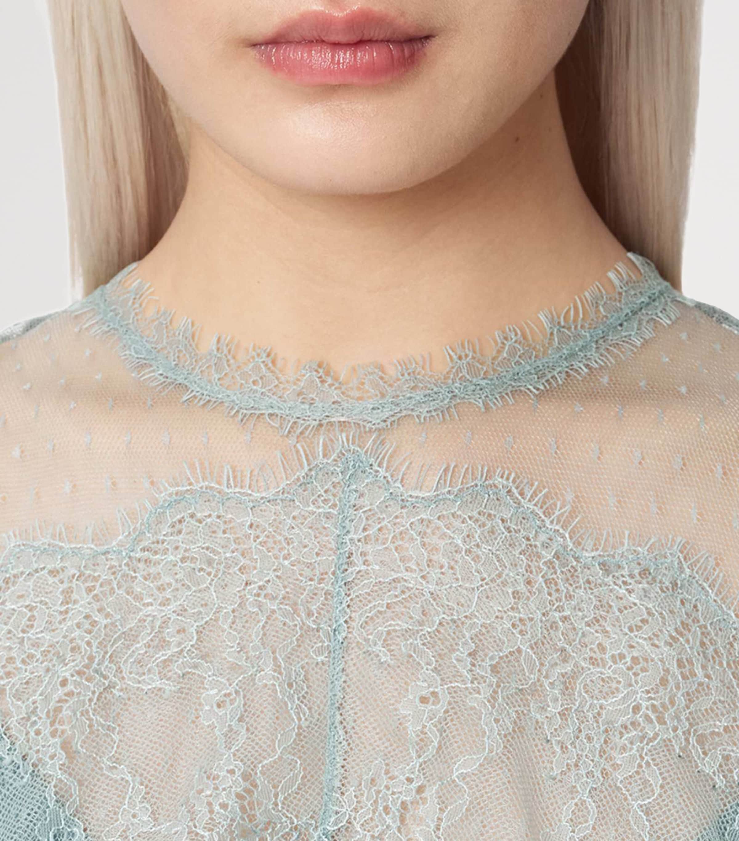 AllSaints Womens Tulle Lace-Trimmed Clara Blouse Dusty Blue Image 6