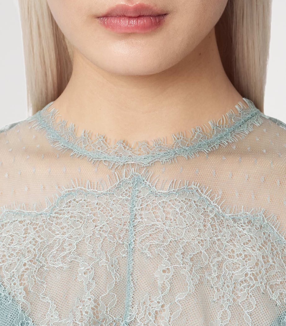 AllSaints Womens Tulle Lace-Trimmed Clara Blouse Dusty Blue Image 6