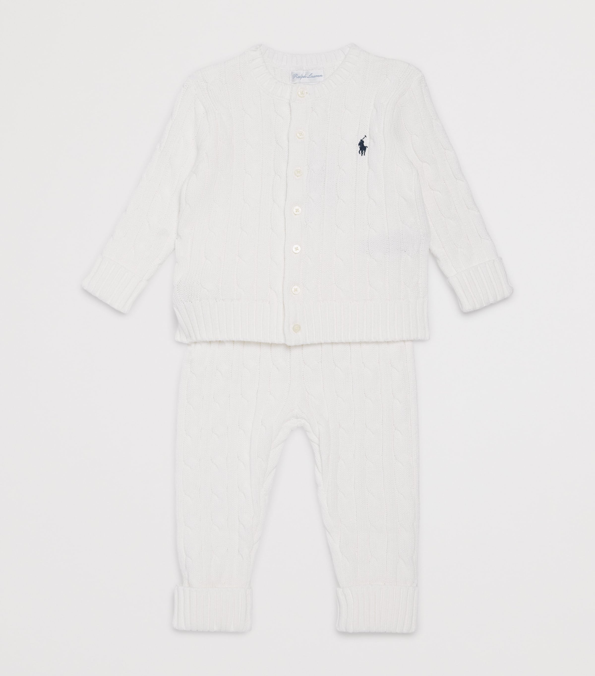 Ralph Lauren Kids Cotton Cable-Knit Cardigan and Leggings Set (3-24 Months) White Image 3
