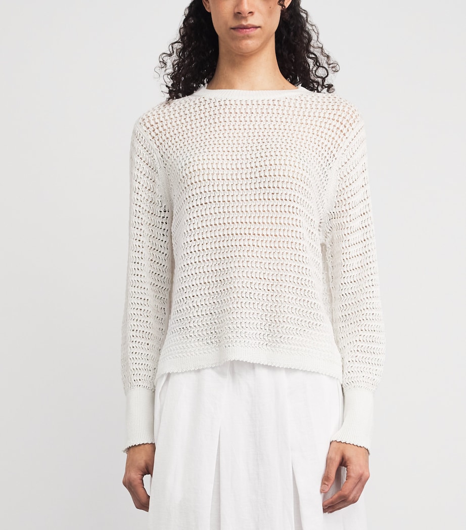Lafayette 148 Womens Cotton Open-Knit Sweater White White Image 4