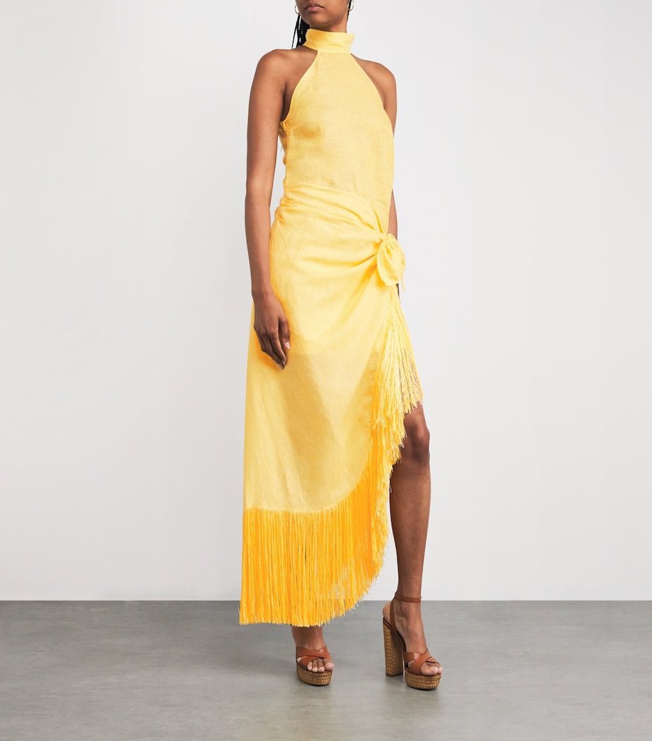 Linen Fringed Athena Mini Dress LEMON Image 2