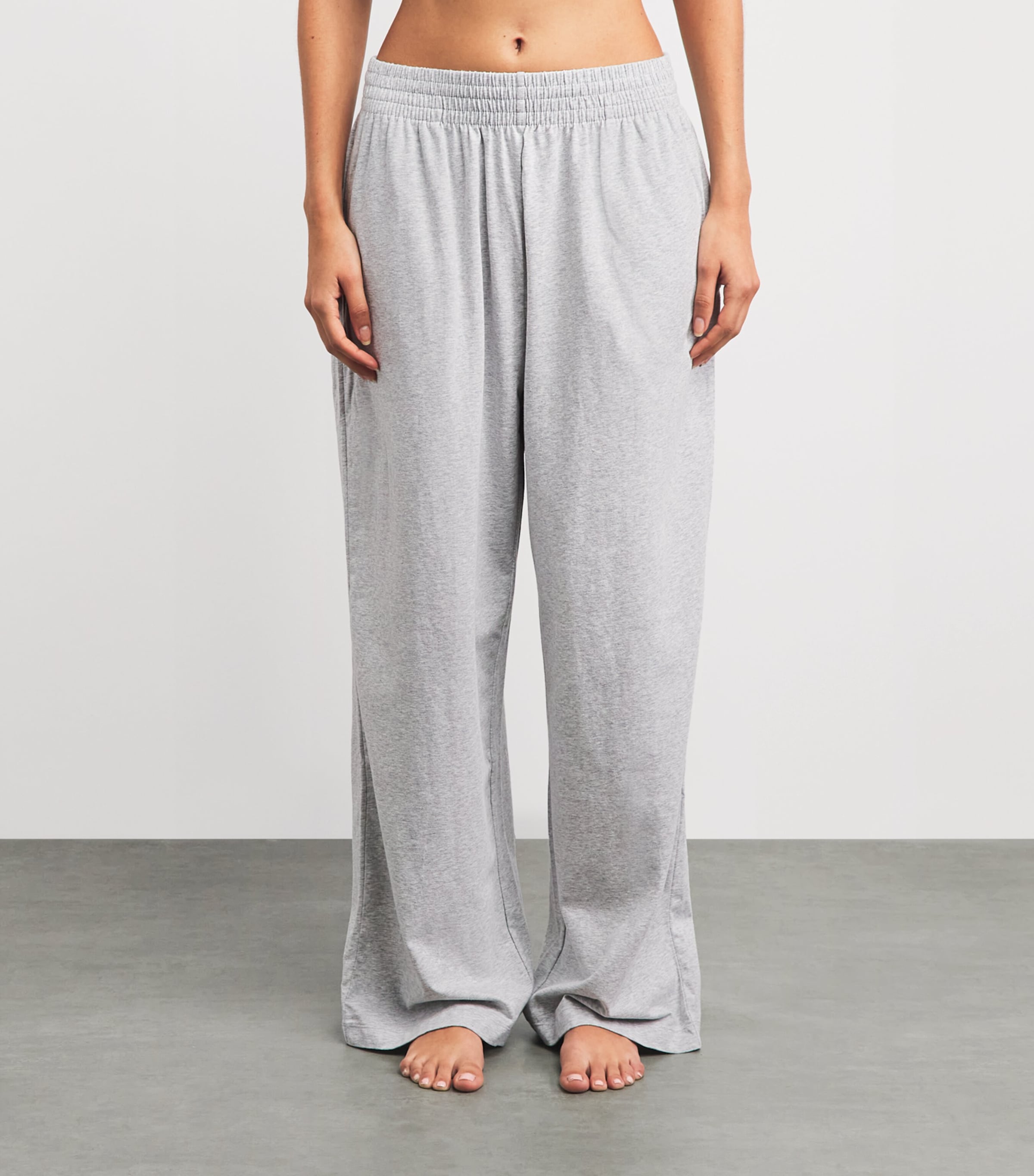 Skims Womens Stretch-Cotton Wide-Leg Sweatpants Light Heather Grey Image 4