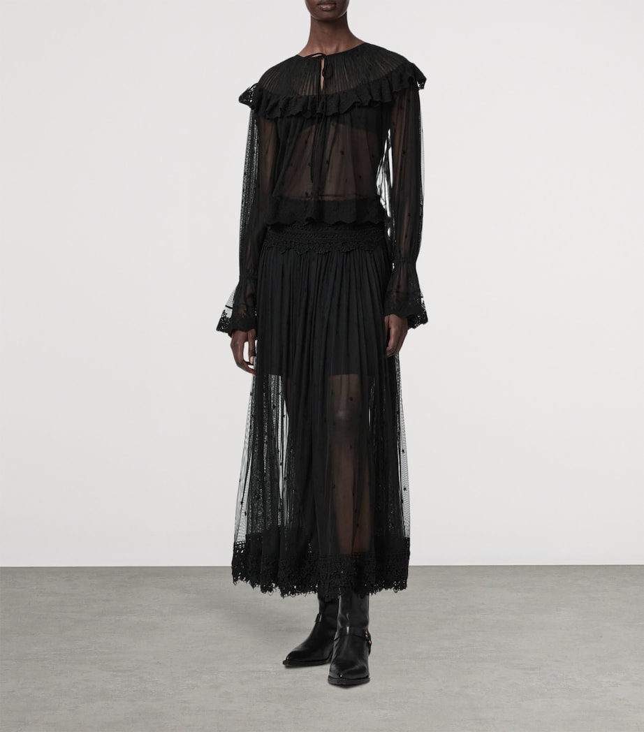 AllSaints Womens Mesh Trixie Blouse Jet Black Image 2