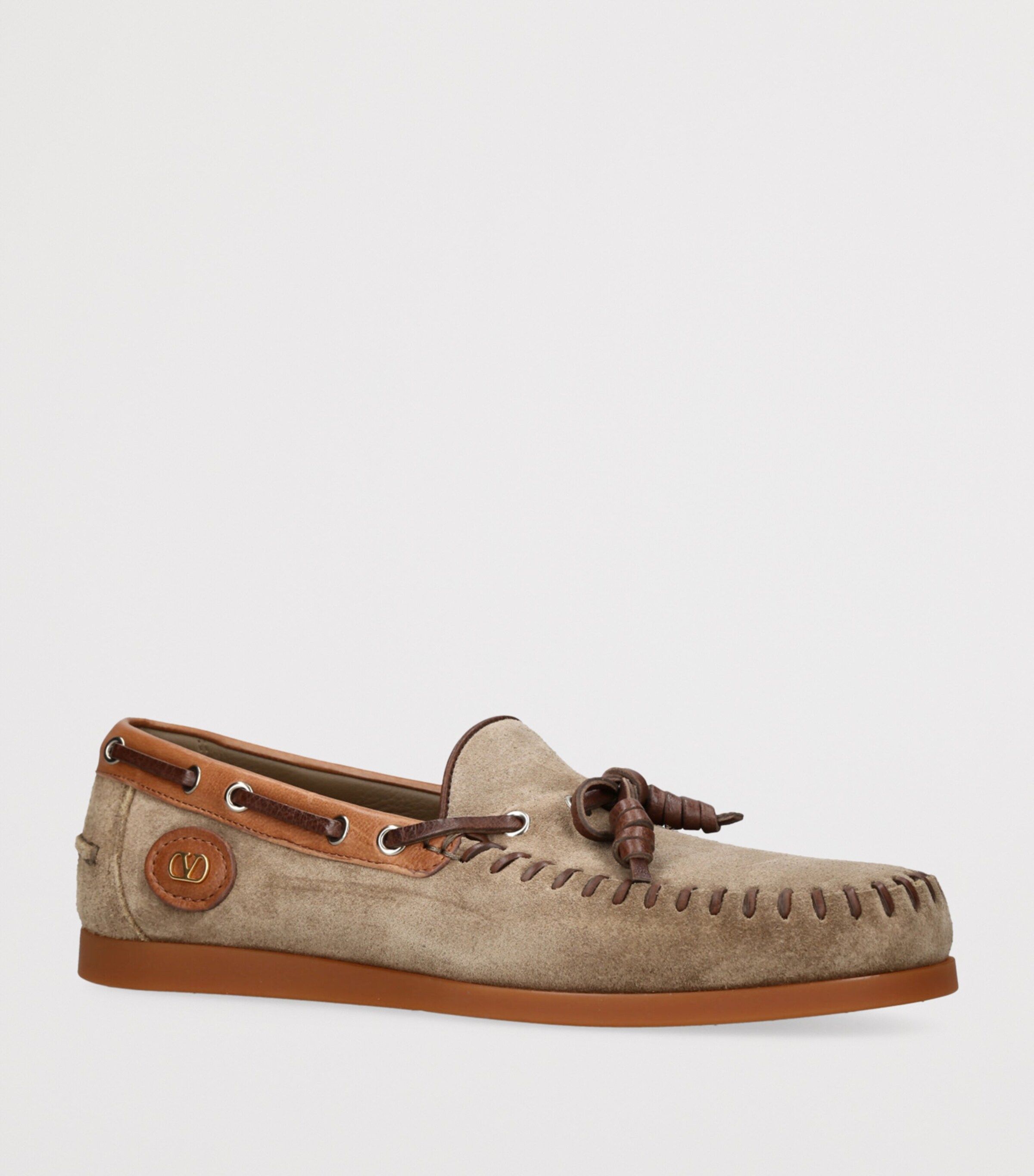 Valentino Garavani Mens Suede Tassel Boat Shoes Taupe Image 3