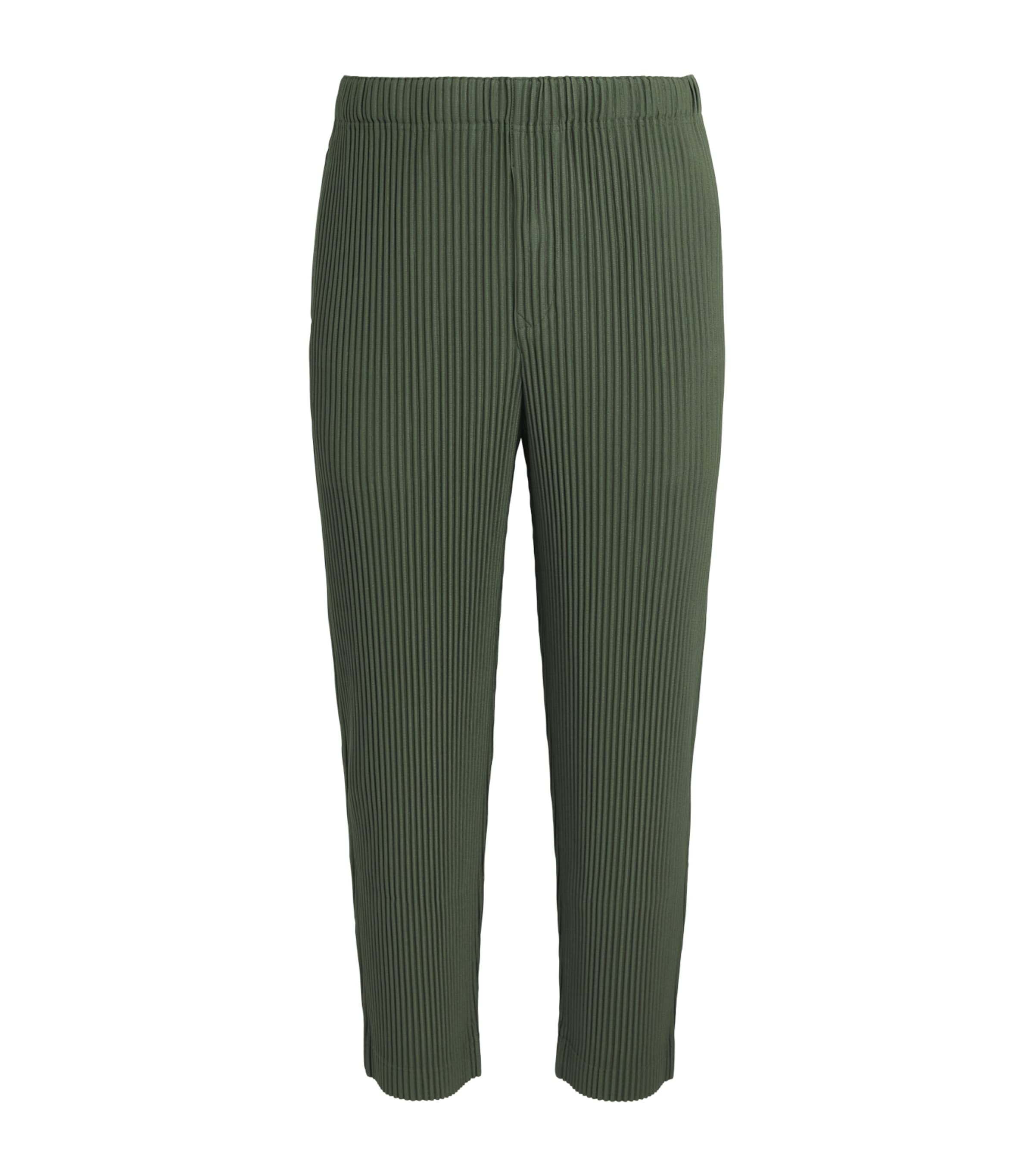 Homme Plissé Issey Miyake Mens Pleated Straight Trousers Duomo Door Green Image 1