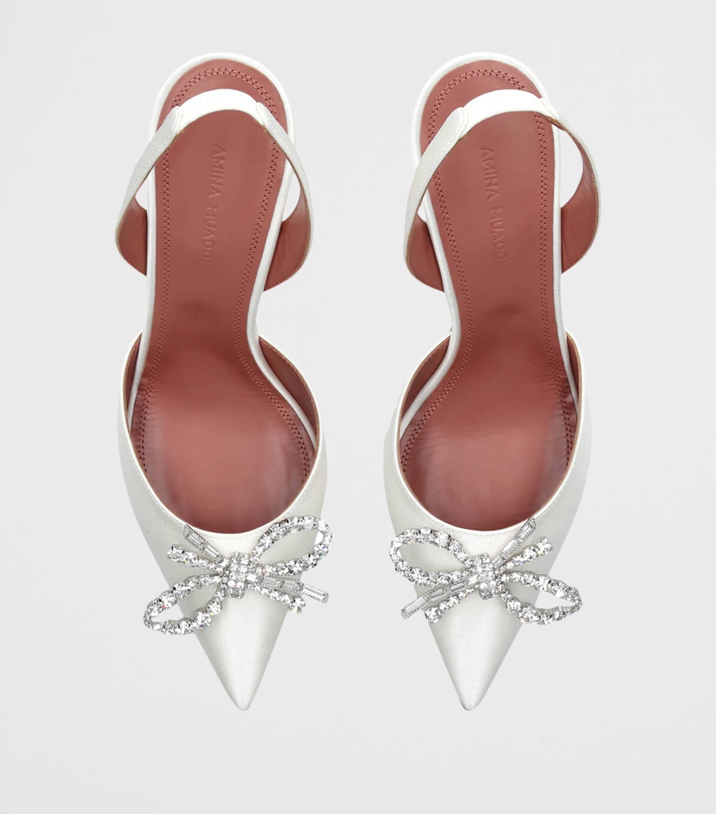 Amina Muaddi Satin Embellished Rosie Slingback Pumps 70 White Image 4