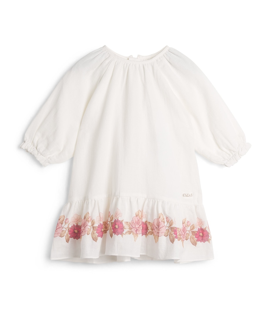 Chloé Kids Cotton Floral Print Dress and Leggings Set (1-18 Months) Offwhite Image 1