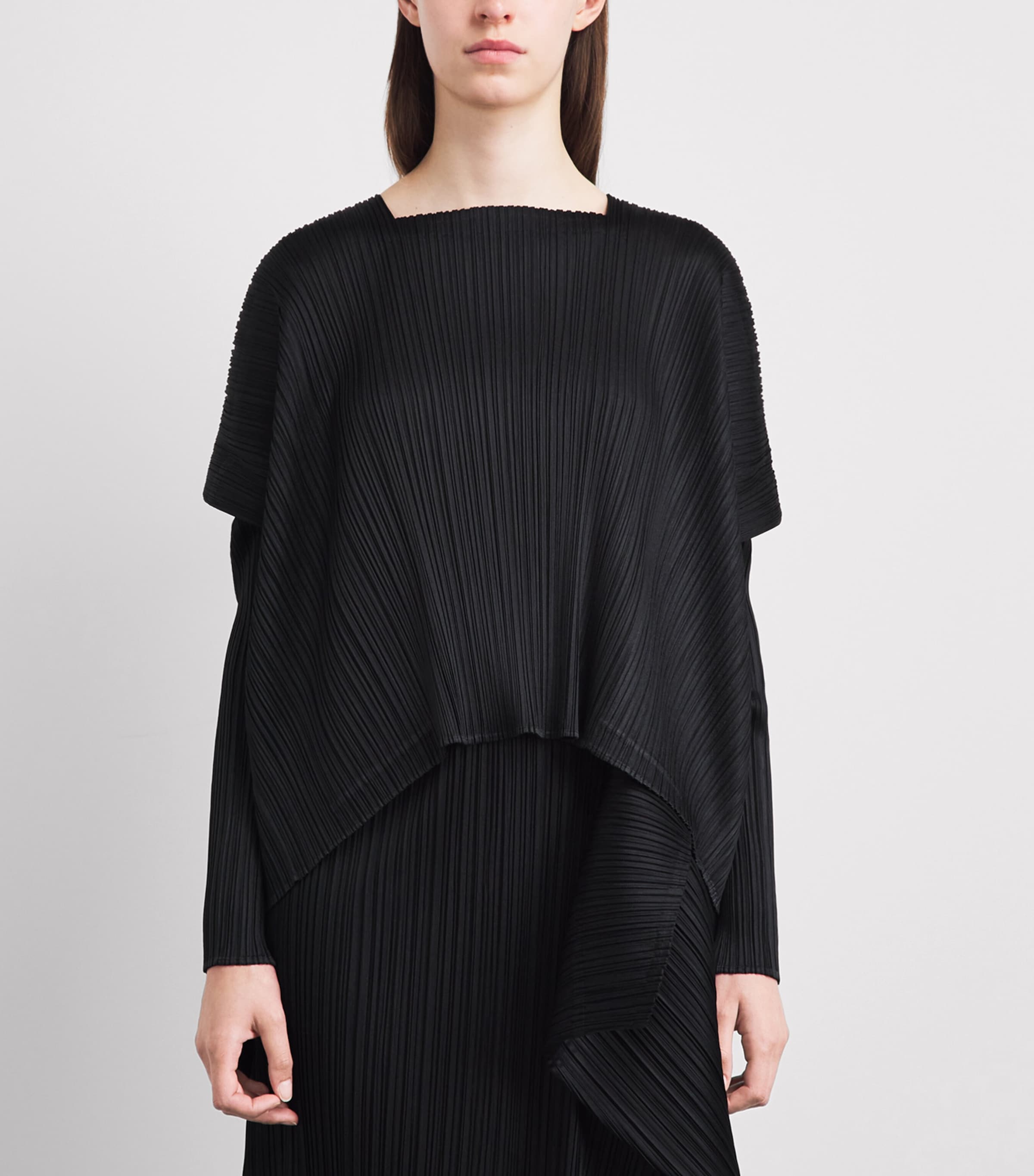 Pleats Please Issey Miyake Black Pleated Module Top | Harrods UK