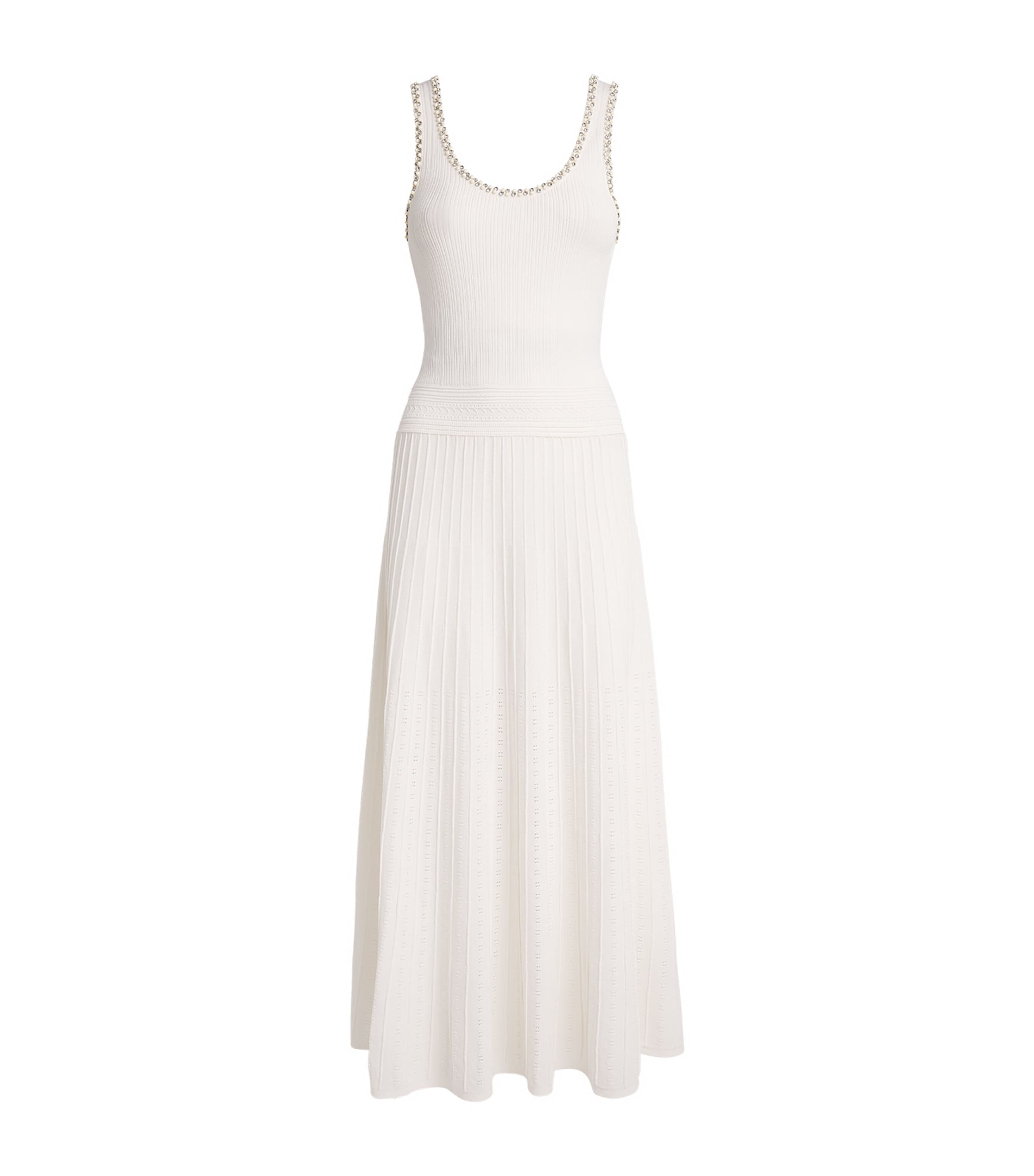 Sandro Paris Womens Knitted Embellished Midi Dress White Image 1