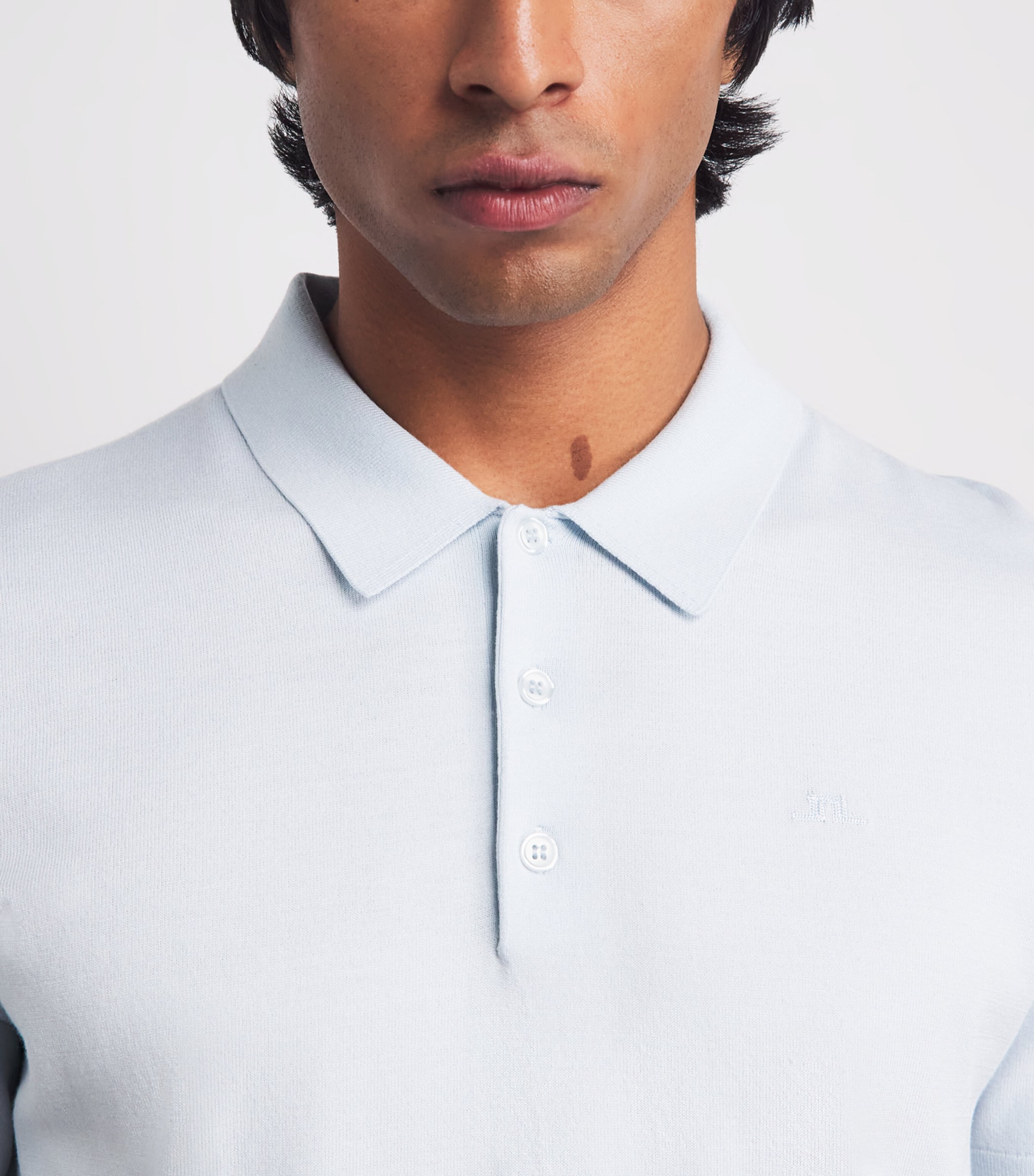 J Lindeberg Mens Knitted Ridge Polo Shirt Skywriting Image 3