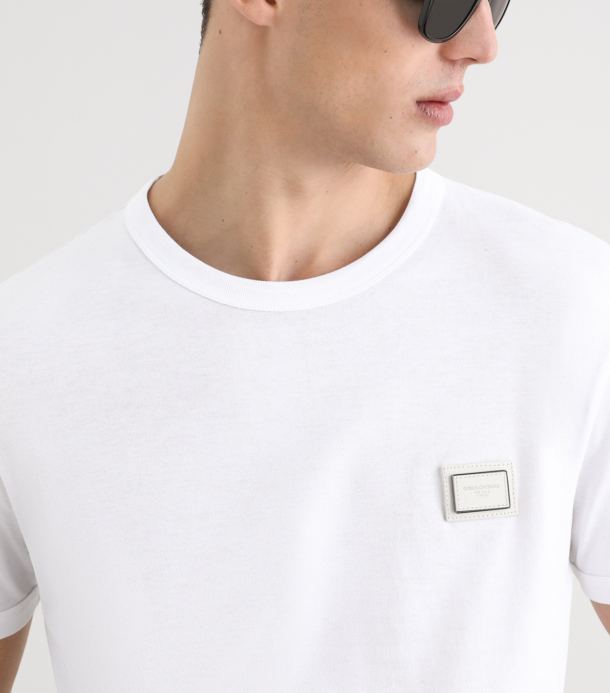 Dolce&Gabbana Mens Cotton Logo Plaque T-Shirt Optical White Image 5