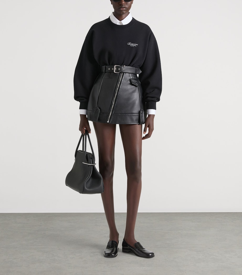 Leather Biker Mini Skirt BLACK Image 2