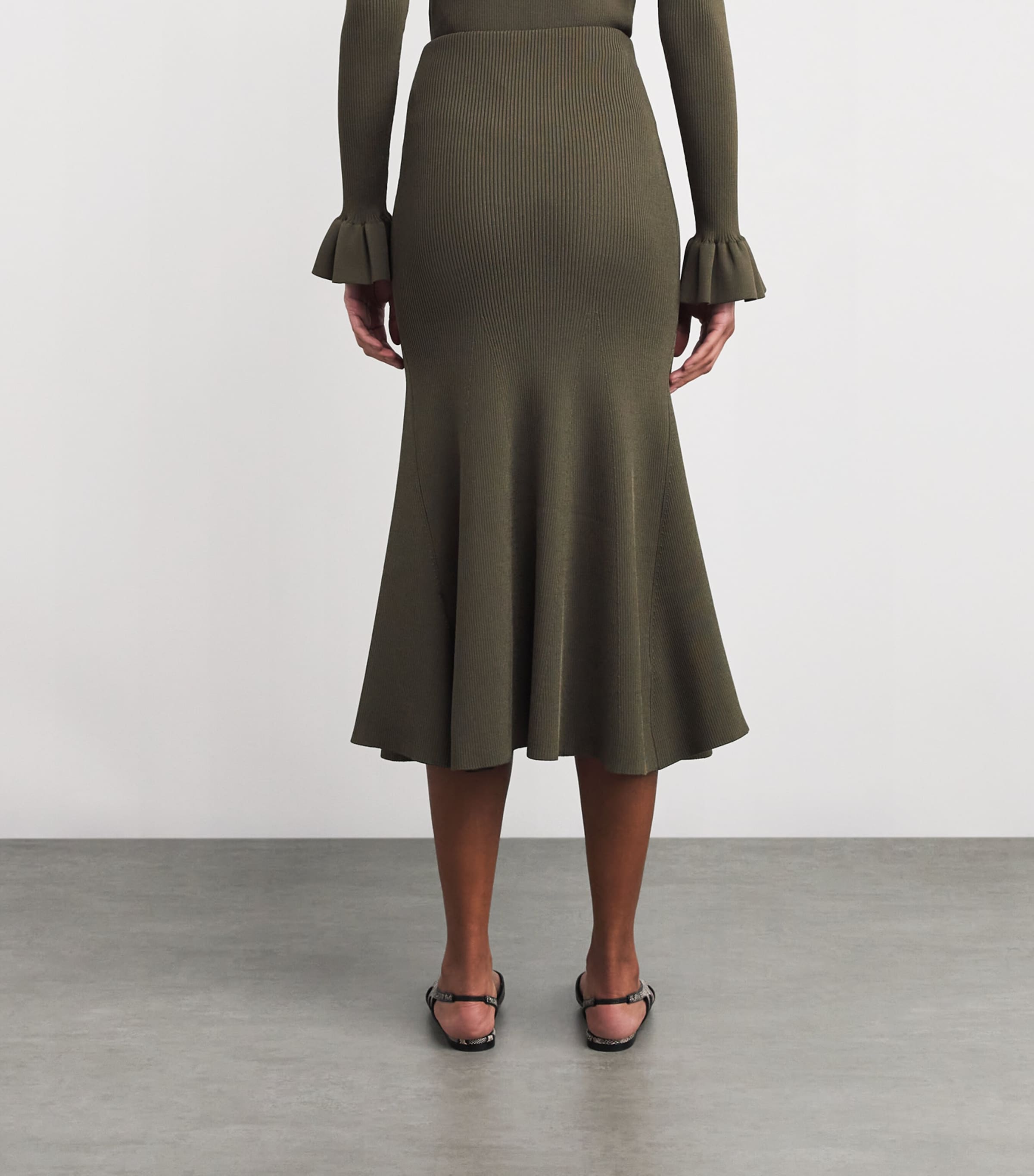 Rib-Knit Midi Skirt GREEN Image 4