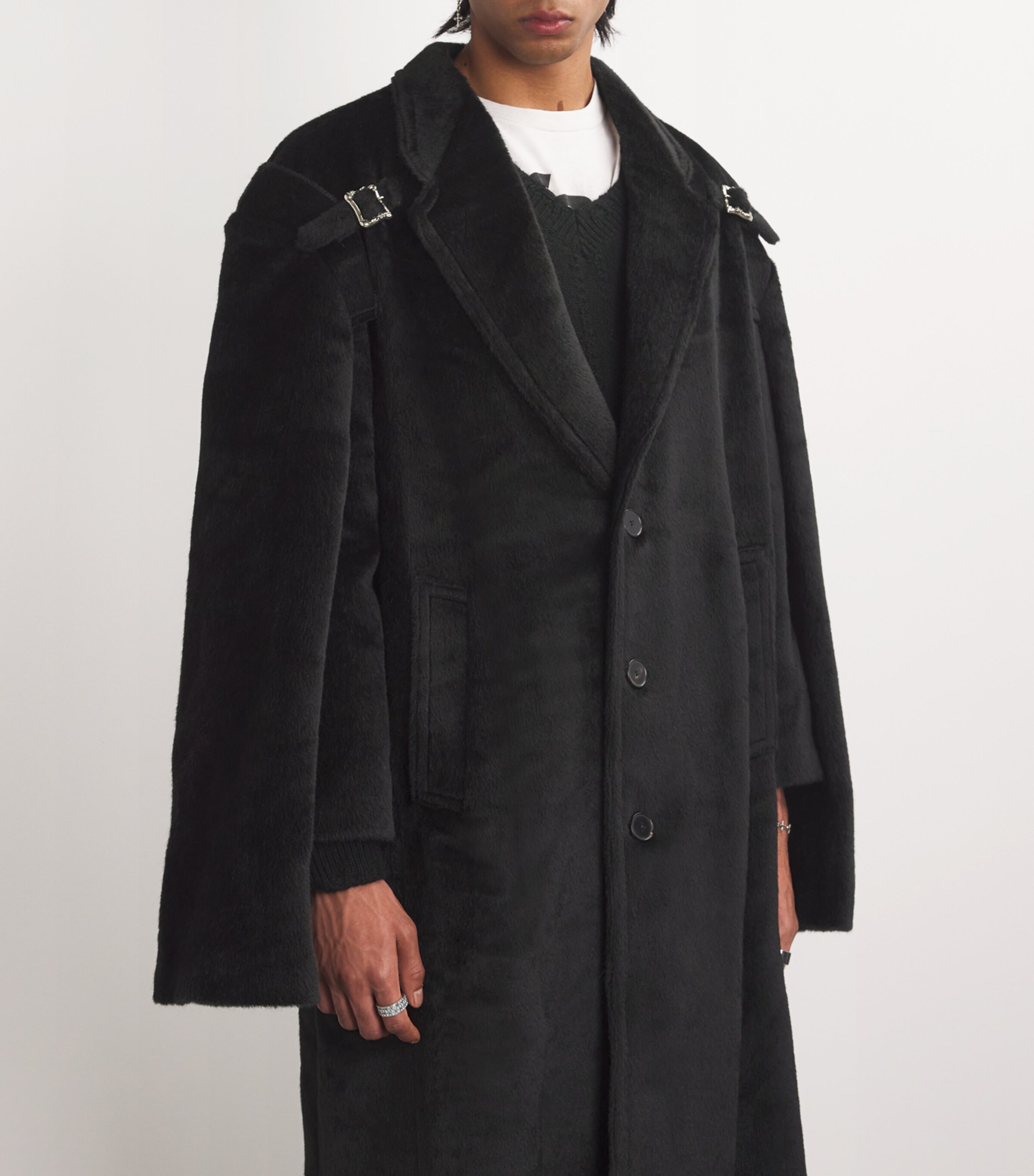 Enfants Riches Déprimés Mens Suri Alpaca-Wool Buckle-Detail Overcoat Black Image 6