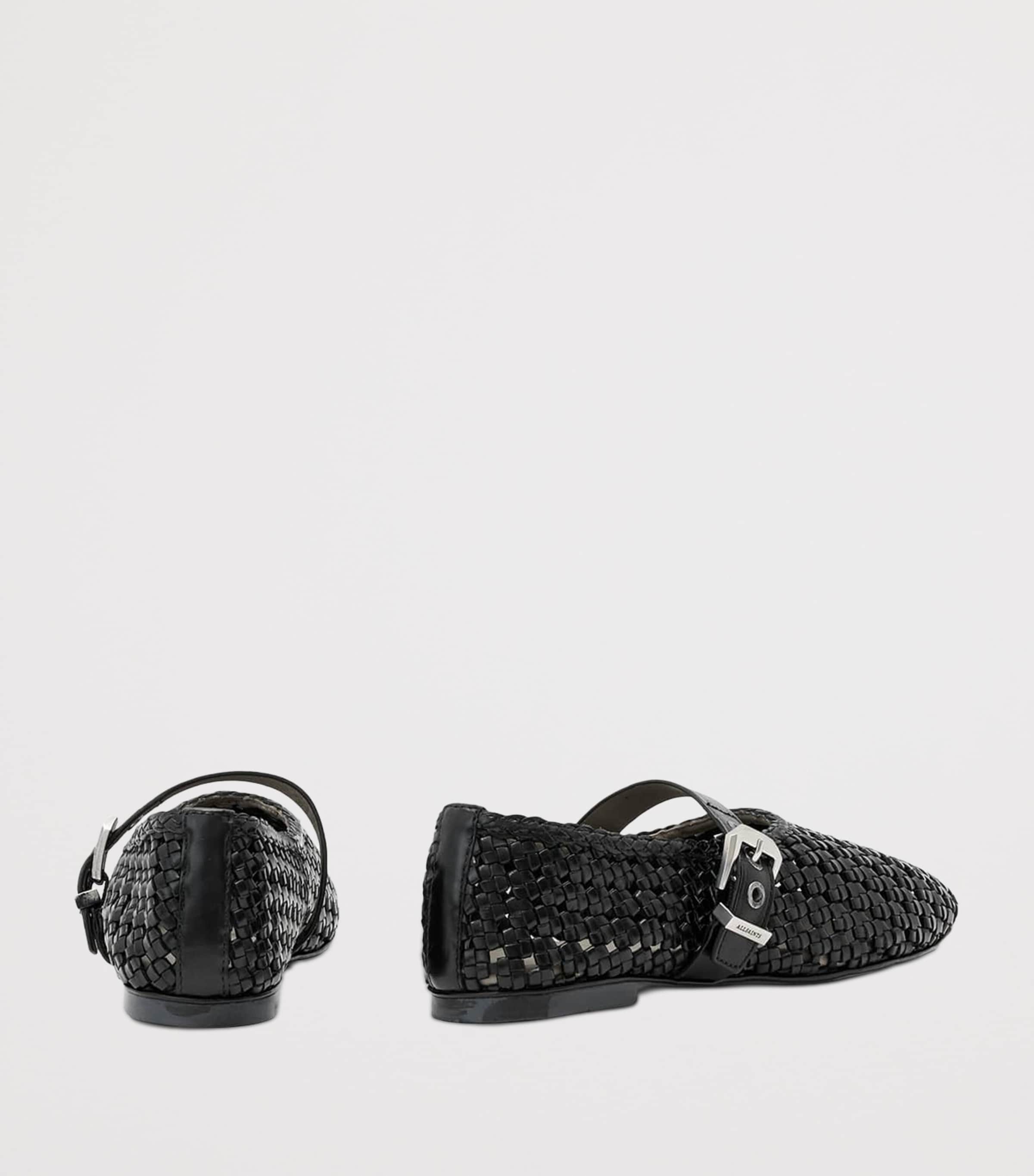 AllSaints Woven Leather Sabine Ballet Flats Black Image 4