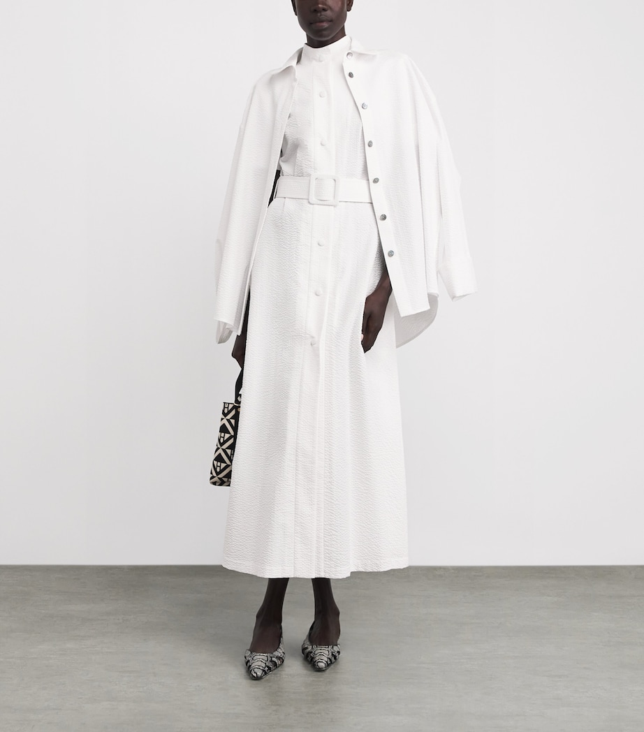 Seersucker Cotton Midi Dress WHITE Image 2