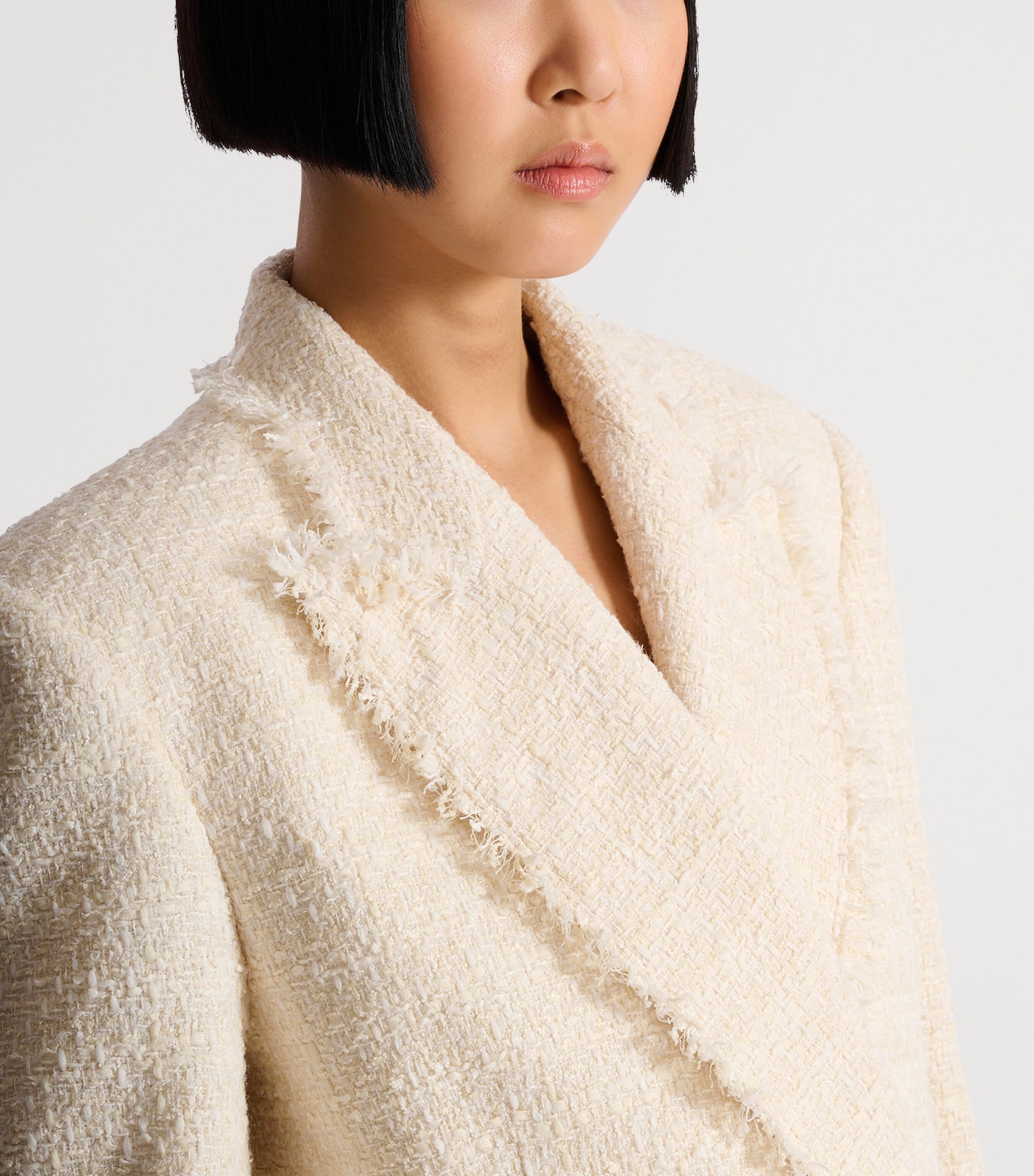 Balmain Womens Tweed Double-Breasted Blazer Blanc Image 5