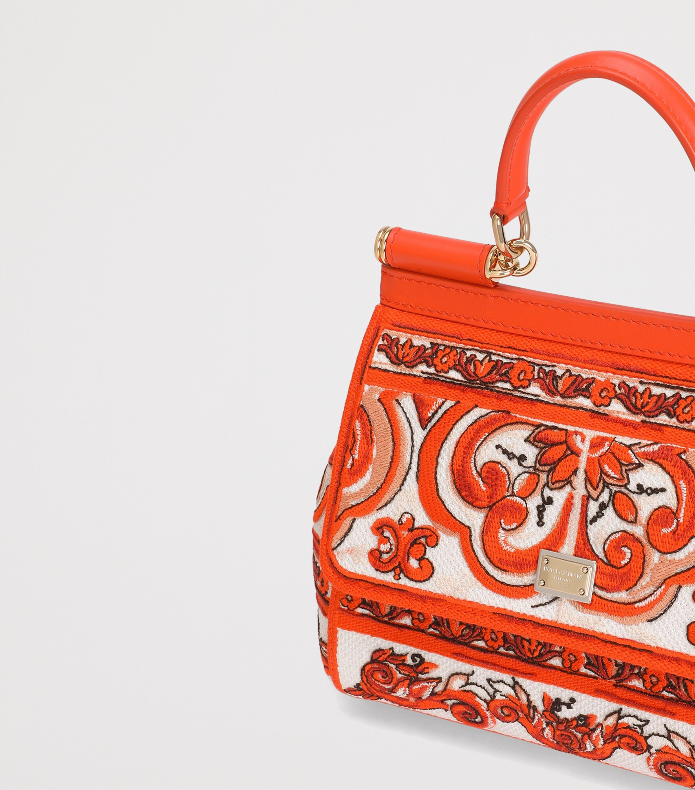 Dolce&Gabbana Cotton-Calfskin Majolica Top-Handle Bag Orange Image 5
