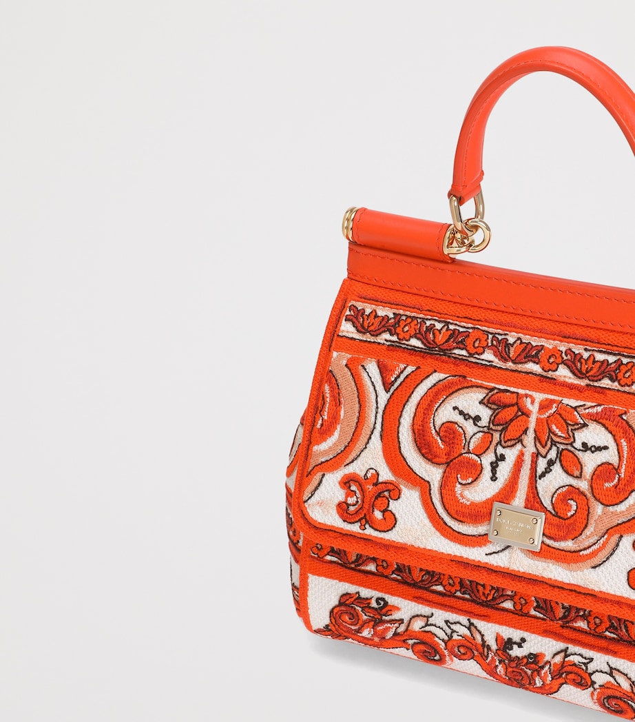 Dolce&Gabbana Cotton-Calfskin Majolica Top-Handle Bag Orange Image 5