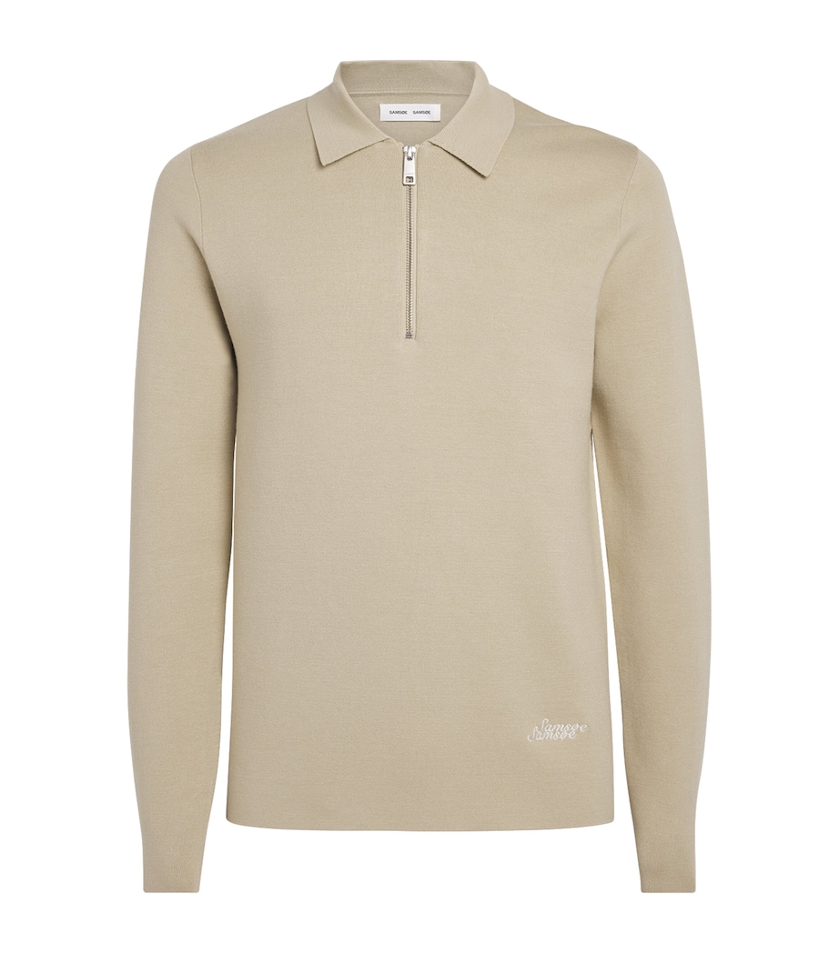 Samsøe Samsøe Mens Zip-Up Samatt Polo Sweater Tidal Foam Image 1