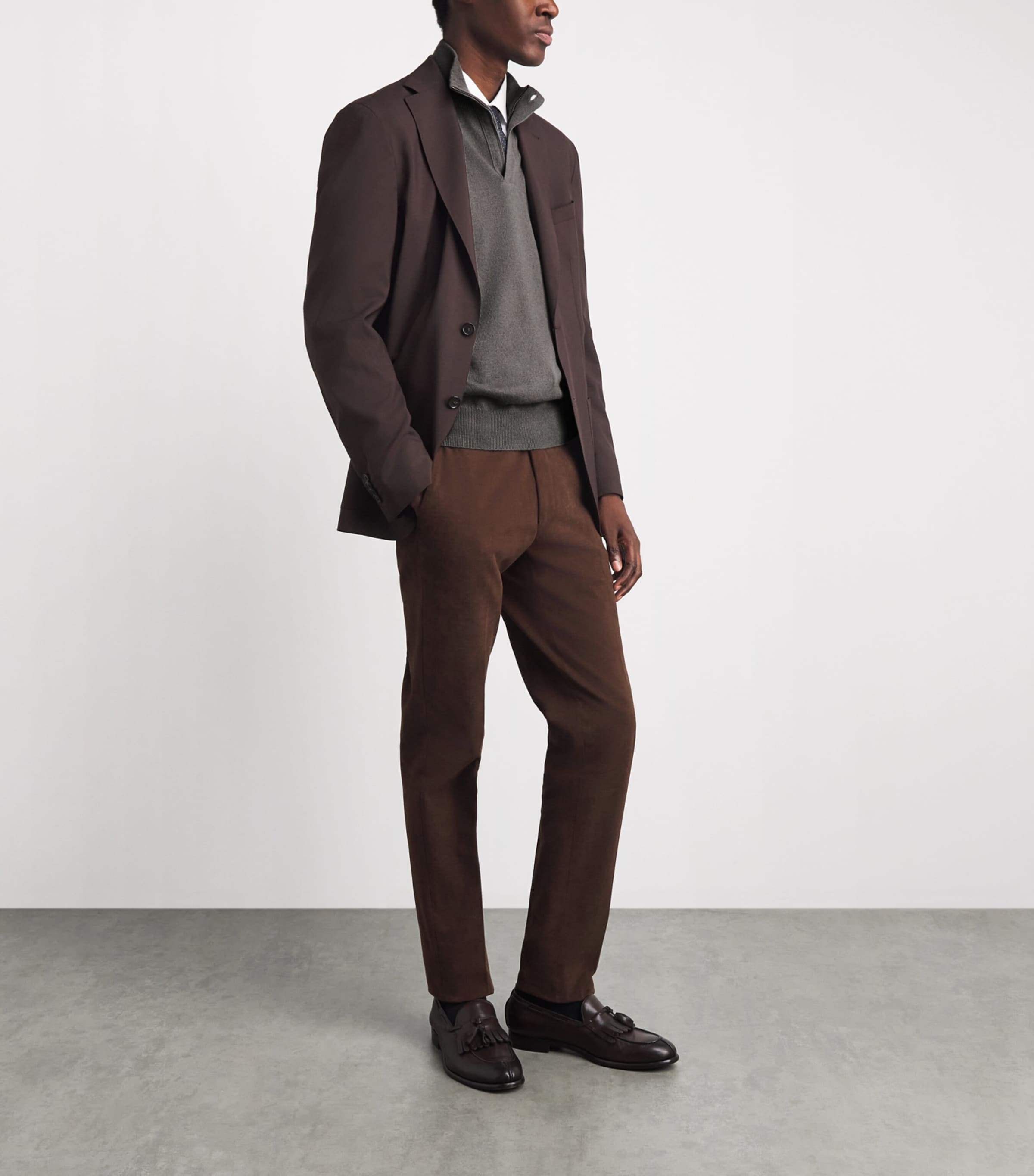 Corneliani Mens Cashmere High-Neck Quarter-Zip Sweater Green Coloured Image 2