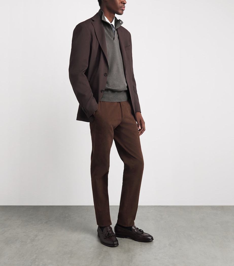 Corneliani Mens Cashmere High-Neck Quarter-Zip Sweater Green Coloured Image 2