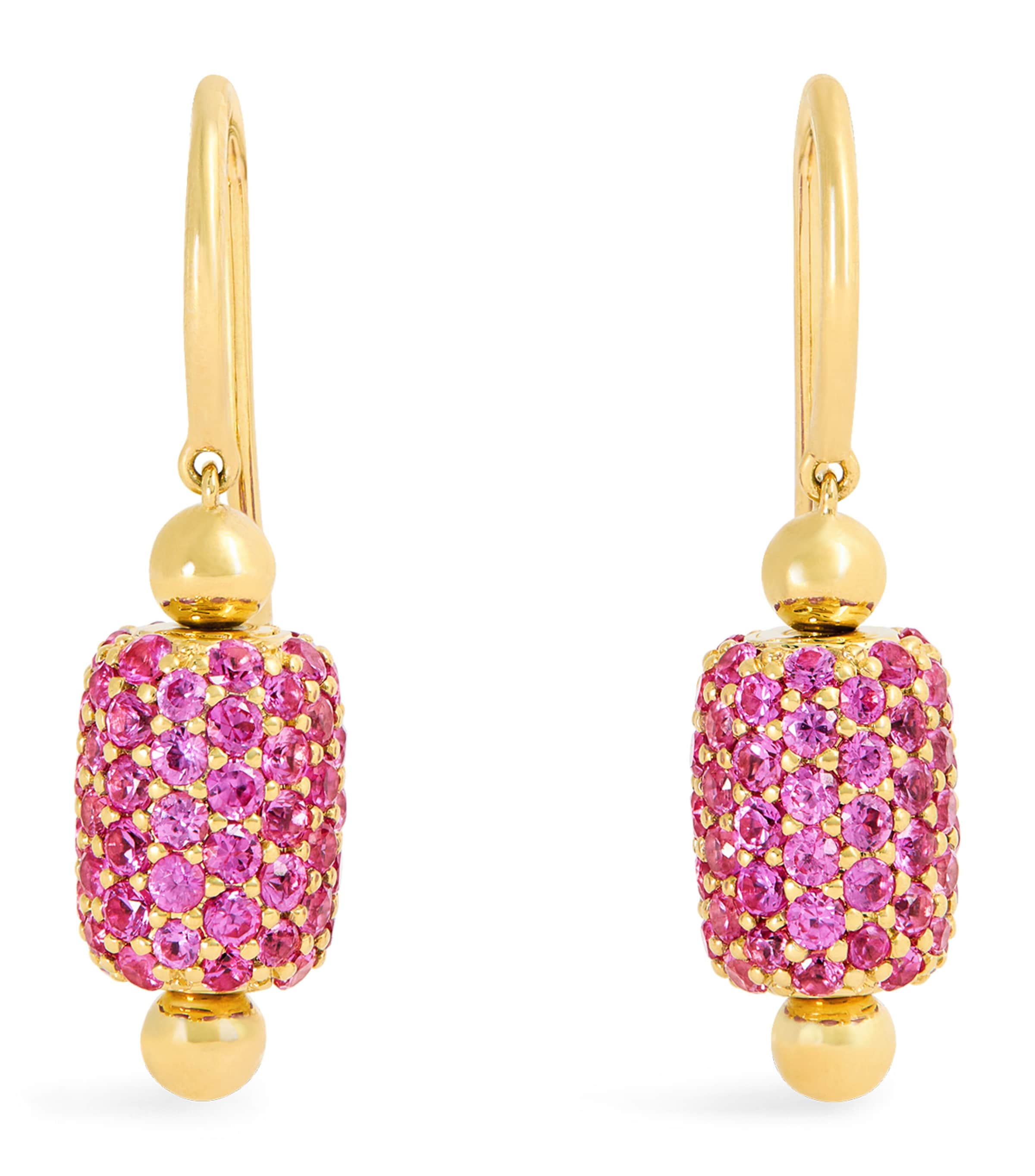Emily P. Wheeler Yellow Gold and Sapphire Barrel Drop Earrings | Fine Jewellery | Fine Earrings | Drop Earrings | Designers | Emily P. Wheeler