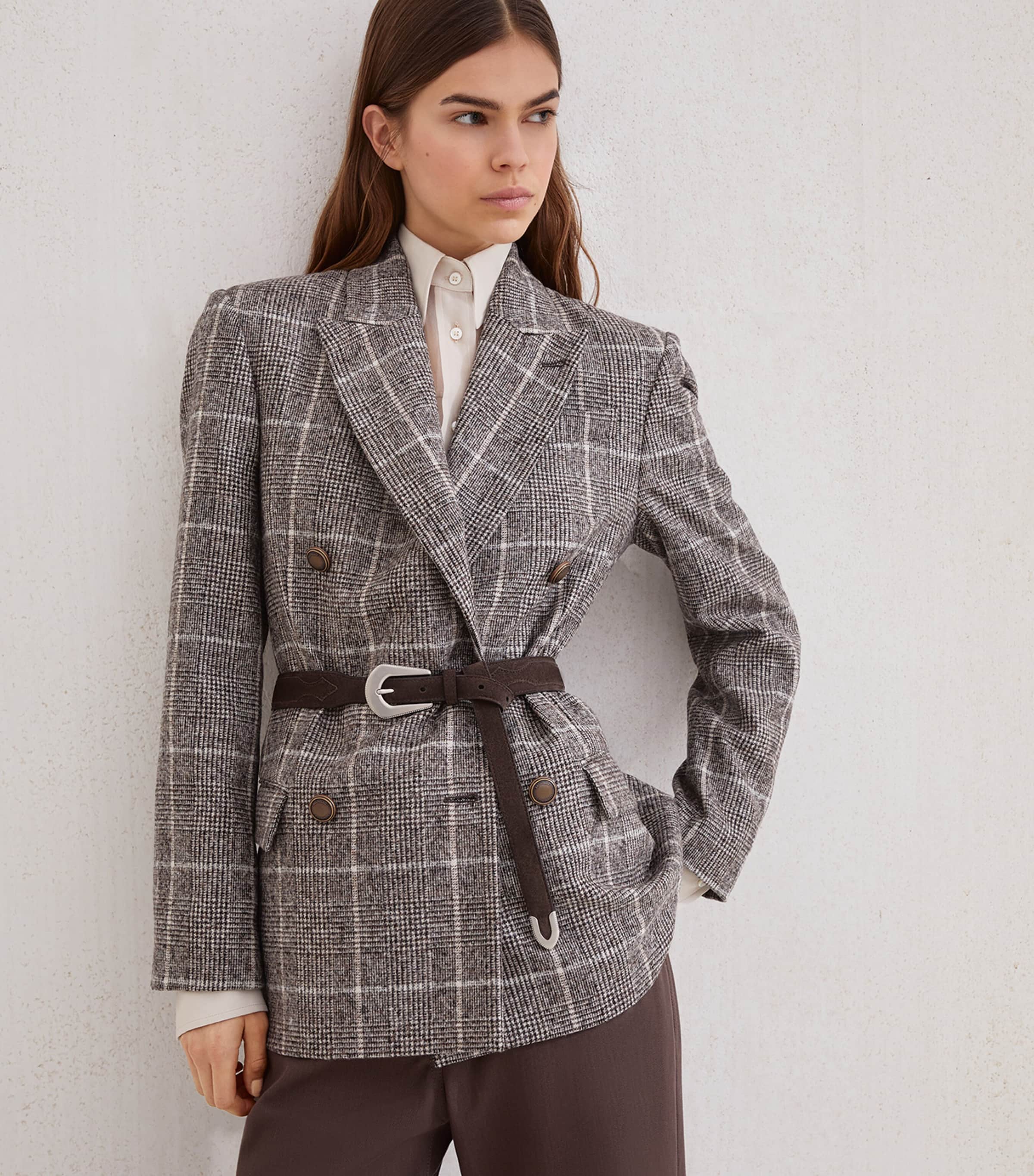 Brunello Cucinelli Womens Check Double-Breasted Blazer Image 5