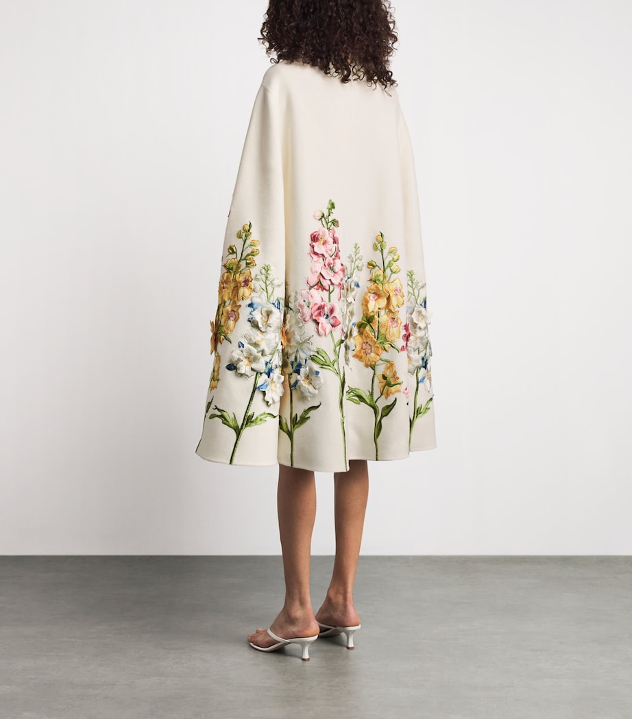 LEO LIN Womens Wool Floral Embroidered Clover Cape Coat Snapdrgn Prnt In Snw Image 4