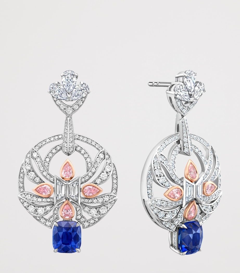Boodles Platinum, Rose Gold, Diamond and Sapphire The Palace Collection Royal Porcelain Earrings Blue Image 2