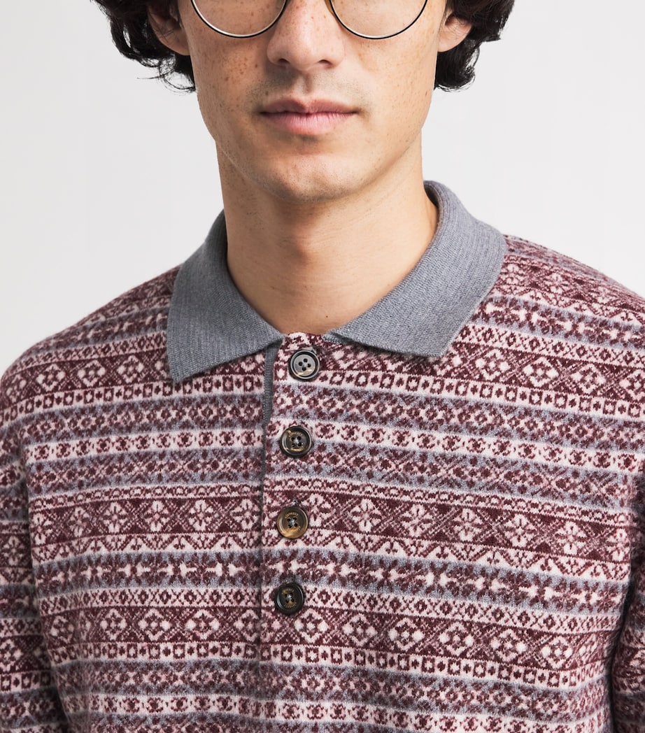 Wool Fair Isle Polo Sweater BIANCO, SABBIA E GRI Image 6