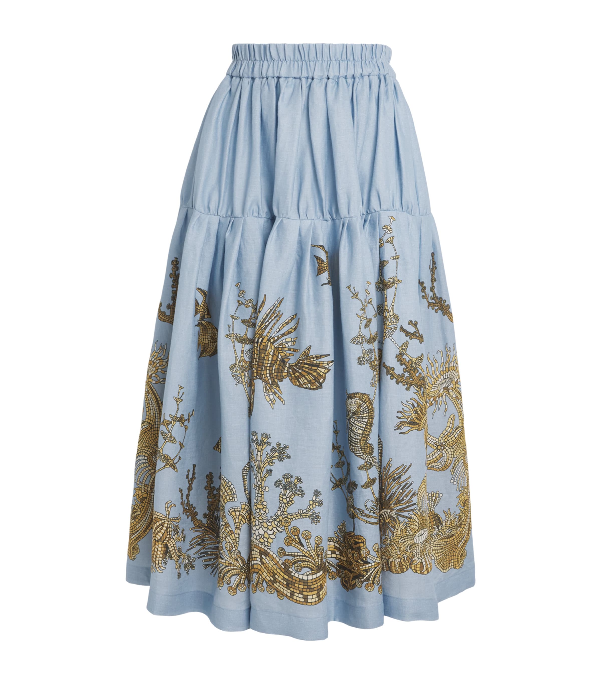 La Doublej Womens Linen Gala Tiered Midi Skirt Oceania Image 1