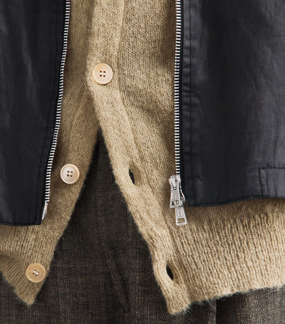 Our Legacy Mens Alpaca-Blend Evening Polo Cardigan Soft Sage Fuzy Alpca Image 3
