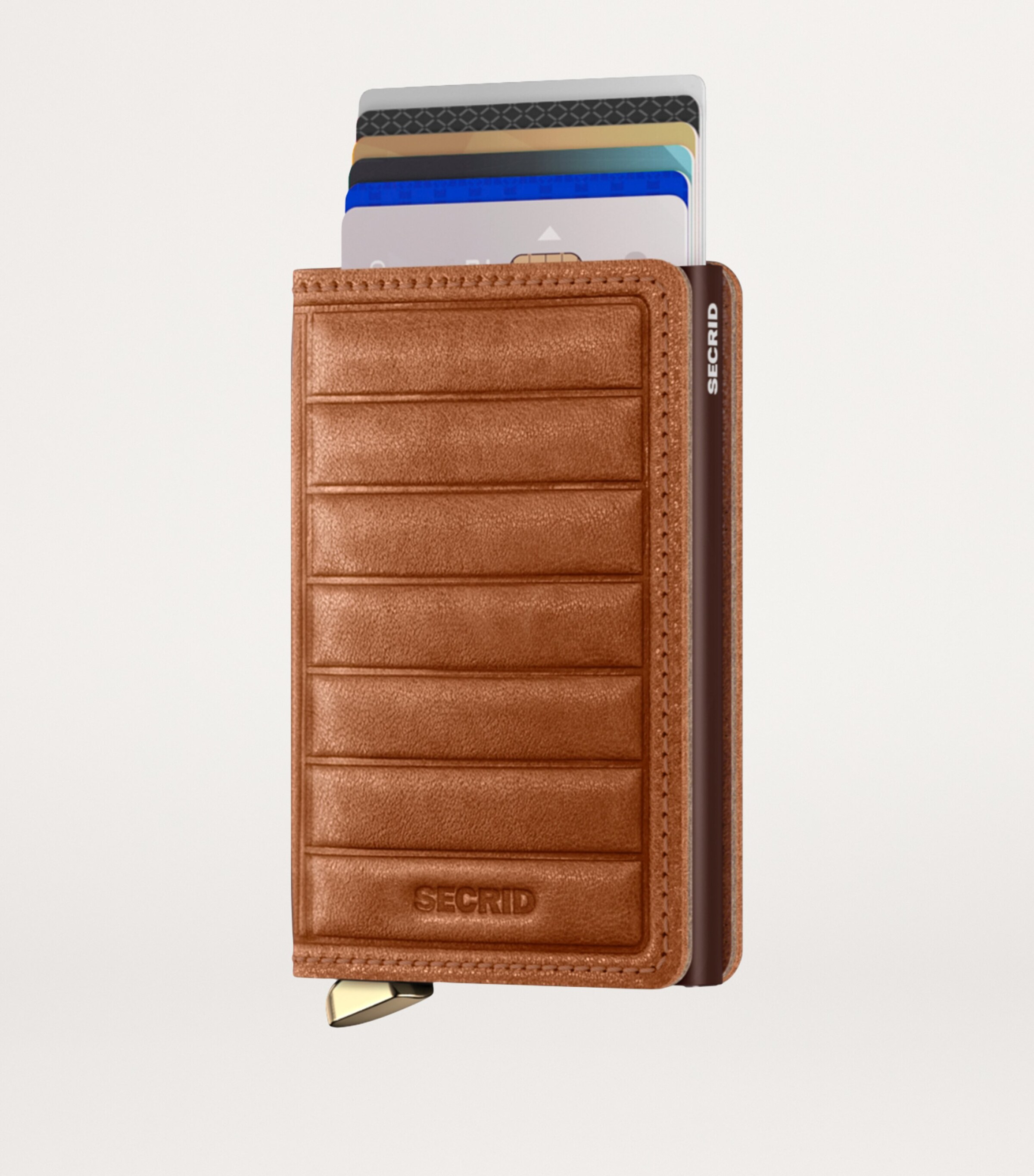 Leather Embossed Lines Slimwallet COGNAC Image 2