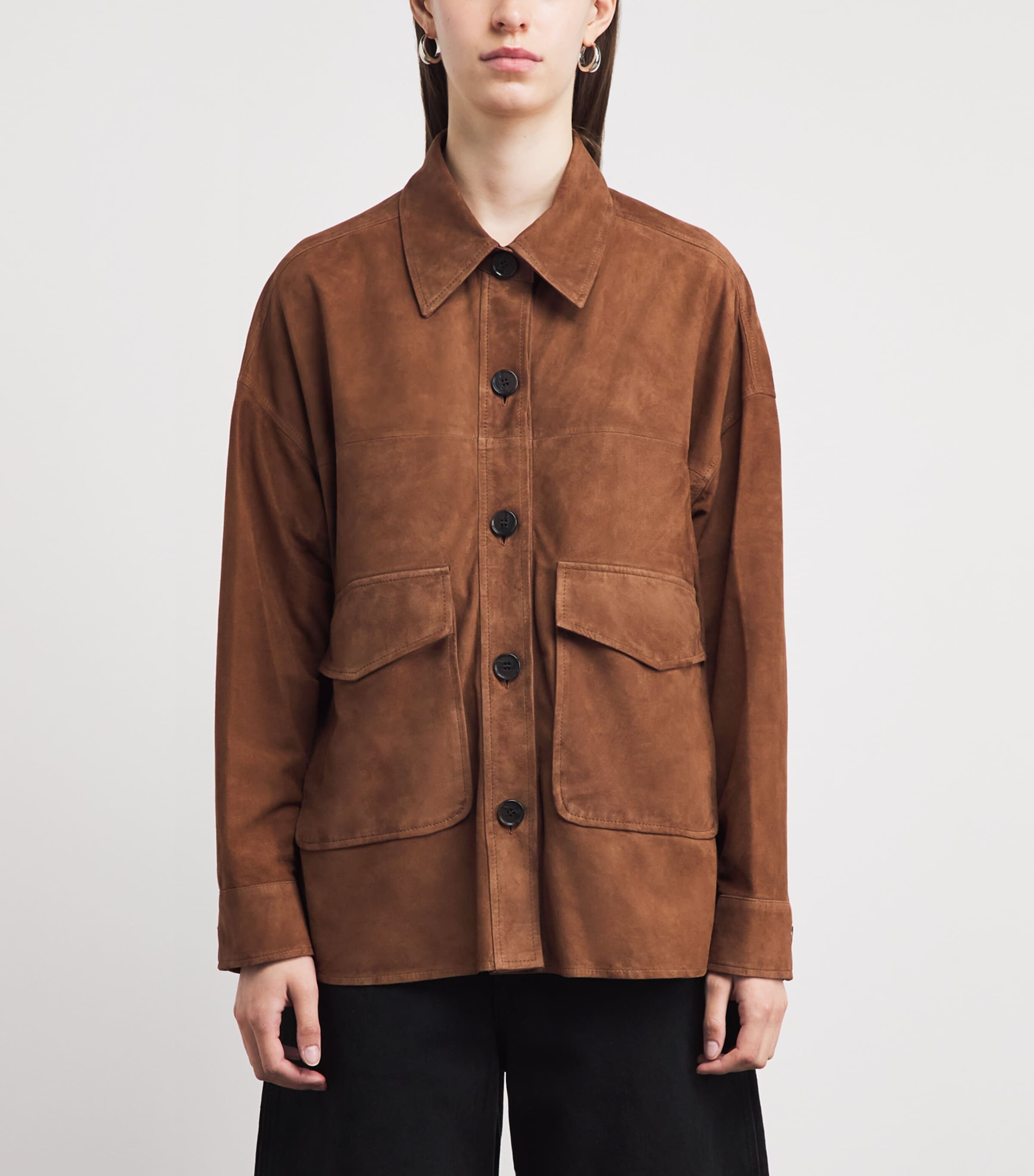 Arma Womens Lamb Suede Kaylee Shacket Saddle Image 4