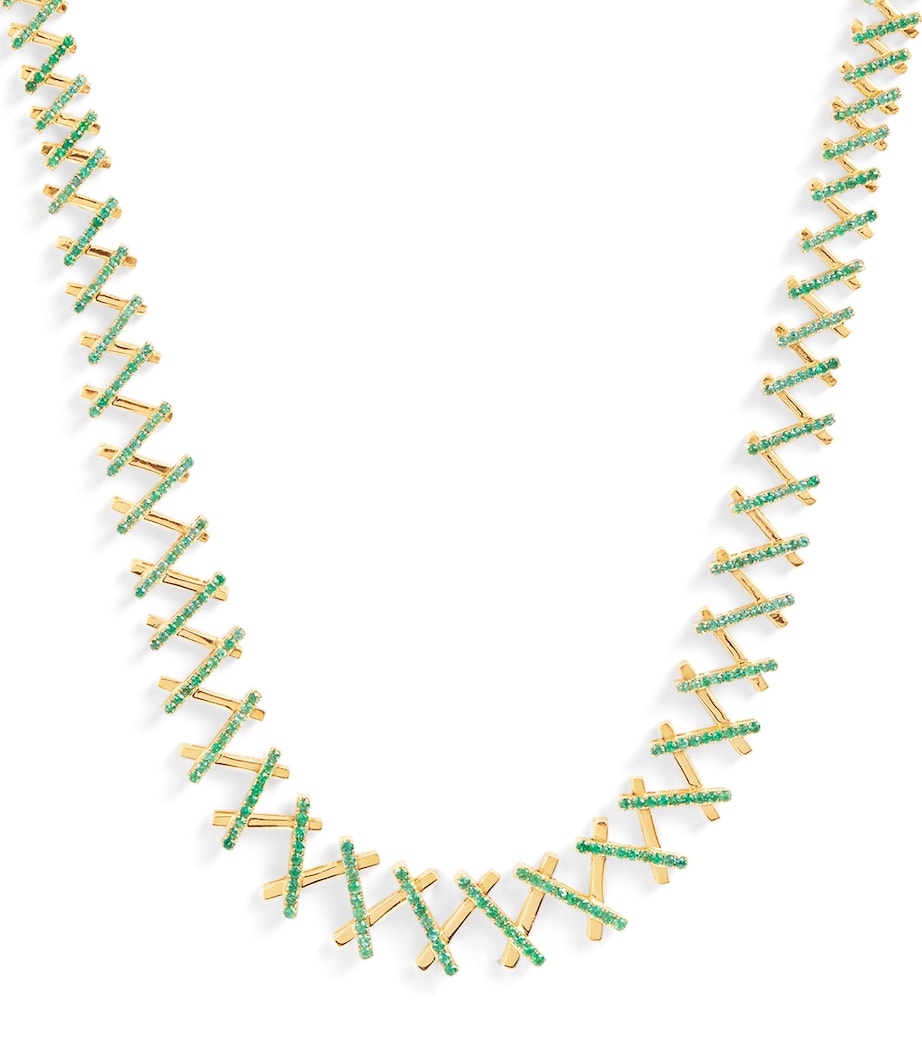 Suzanne Kalan Yellow Gold and Emerald Pavé Deco Wishbone Necklace Rg/wd Image 1