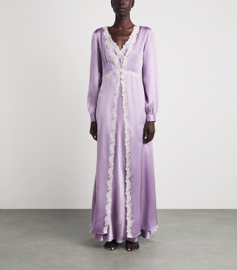 Loretta Caponi Womens Silk-Lace Pucci Long Robe Lilac Image 4