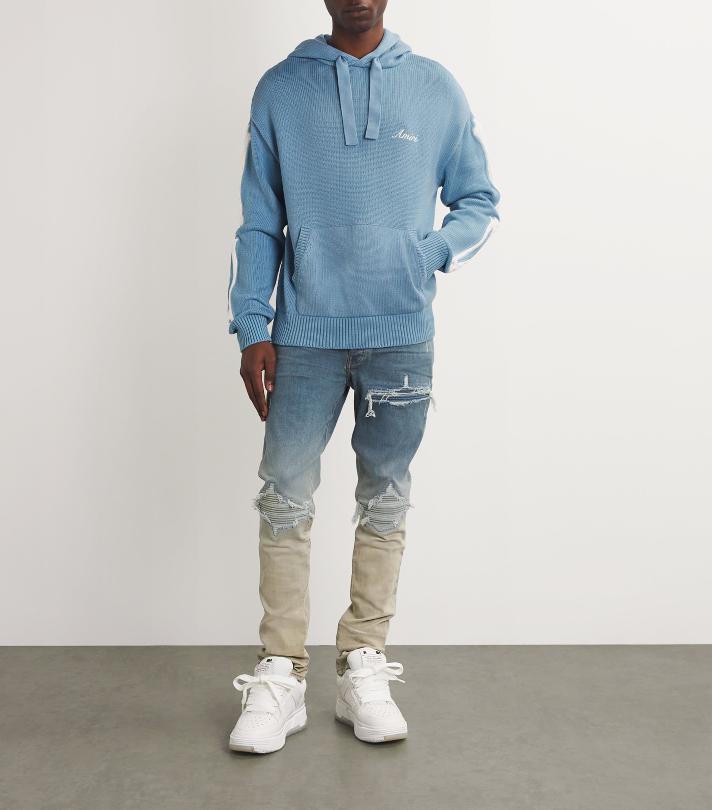 AMIRI Blue Cotton Knitted Bones Hoodie | Harrods UK
