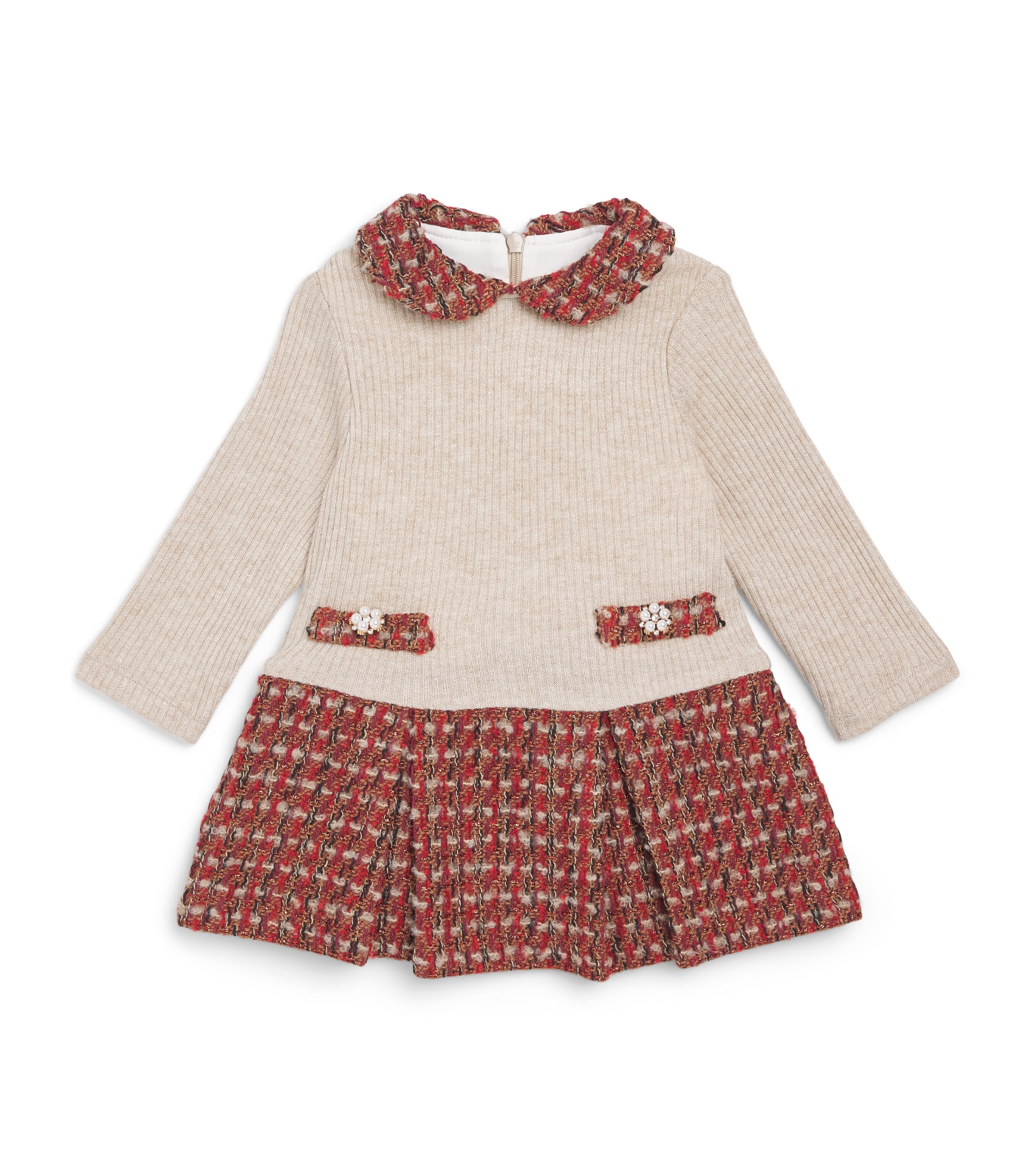 Patachou Collared Knit and Tweed Dress (6 Months-4 Years) Tweed Image 1