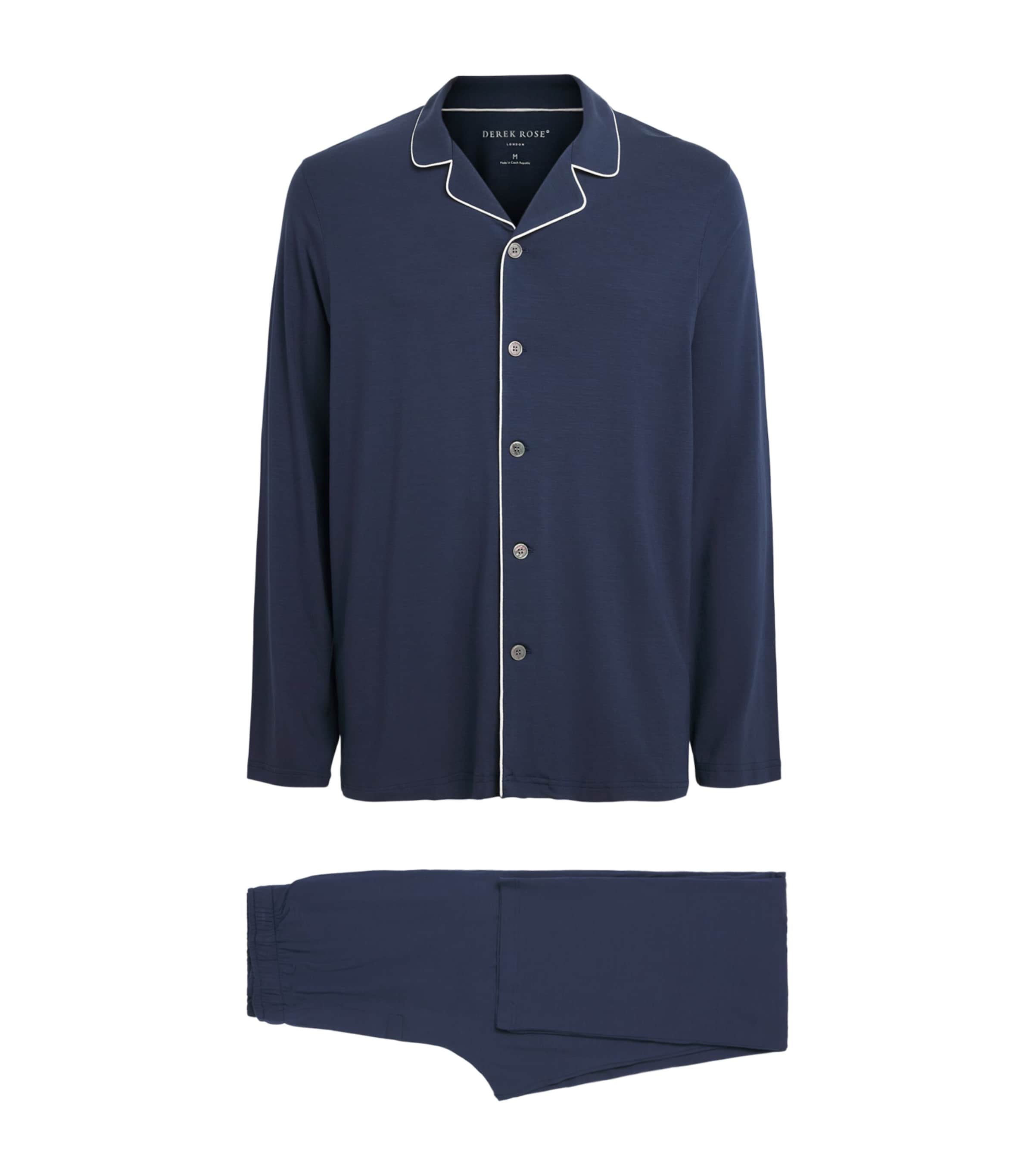 Derek Rose Mens Modal-Blend Basel Pyjama Set Navy Image 1