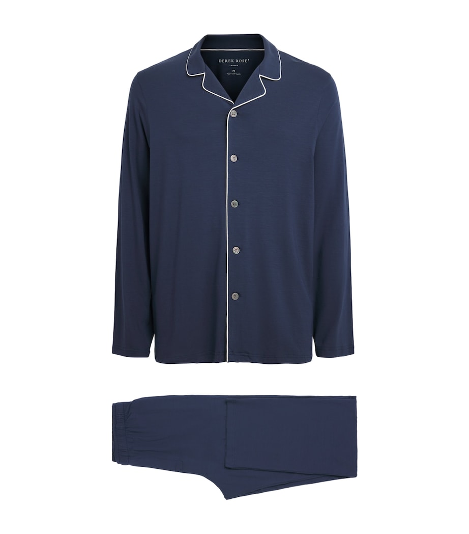 Derek Rose Mens Modal-Blend Basel Pyjama Set Navy Image 1