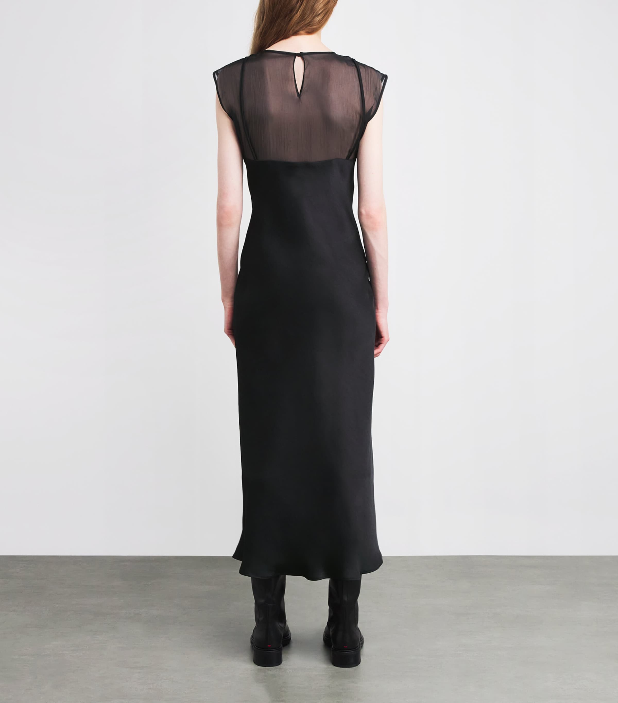 Satin Organza-Trim Midi Dress BLACK Image 4