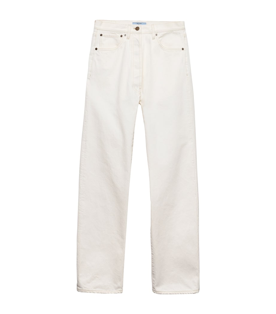 Prada Womens Old Denim Straight Jeans White Image 1